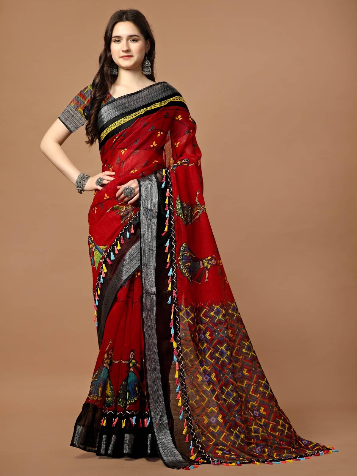 R K S M Cotton Printed Saree With Unstitched Blouse Piece ( Red )     			R K S M Cotton Printed Saree With Unstitched Blouse Piece ( Red )