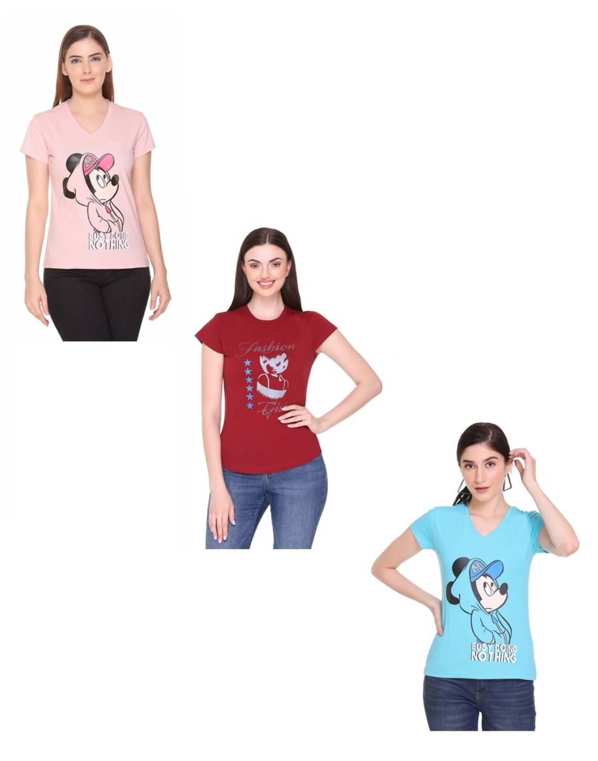     			RF RAVES Women Cotton Blend Printed Regular Fit Round Neck T-Shirt ( Multicolor 3 )