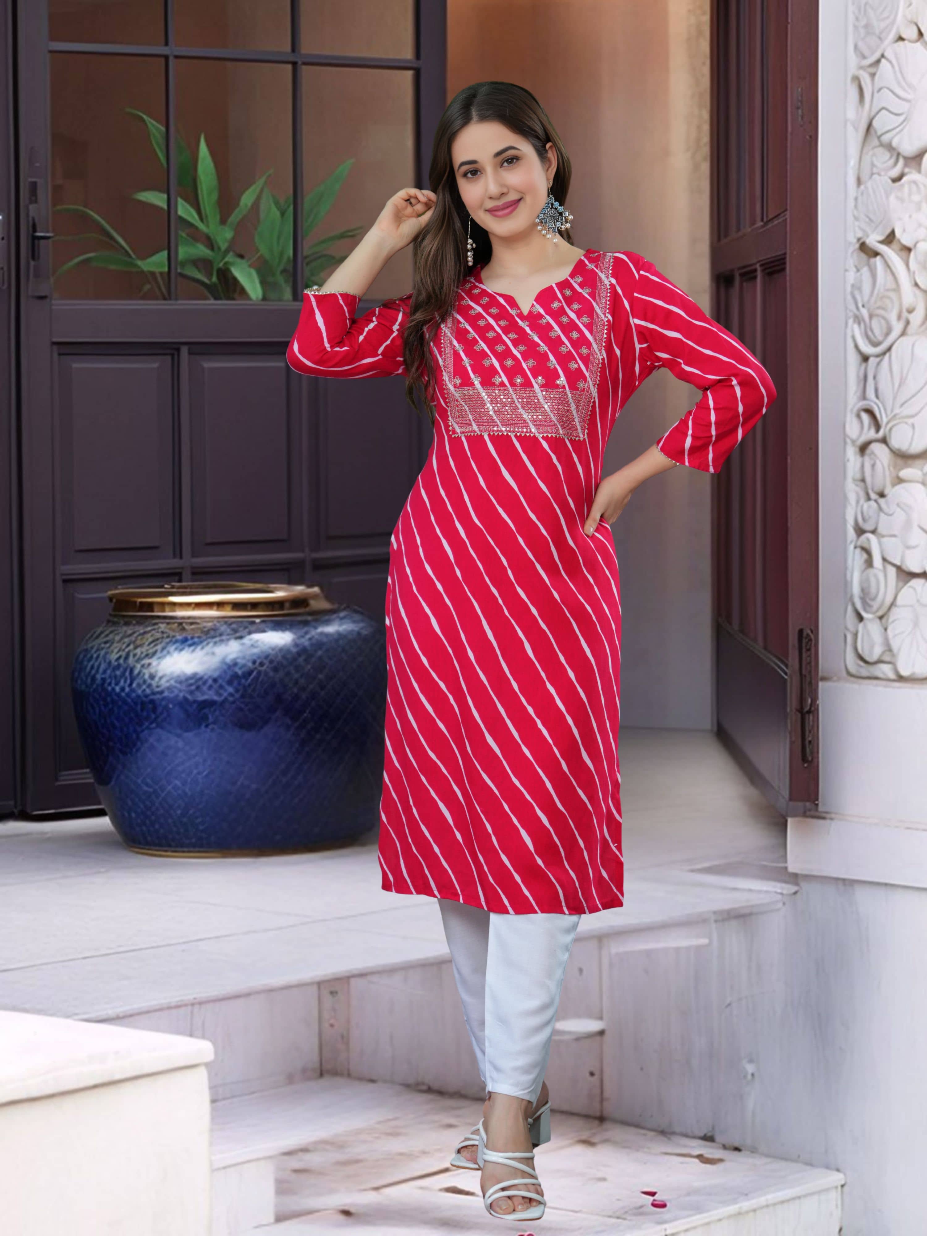 Royal Export Women Cotton Printed Straight Kurti ( Pink ) - Kurtis, Tunics | Buy online on ZillyBuy