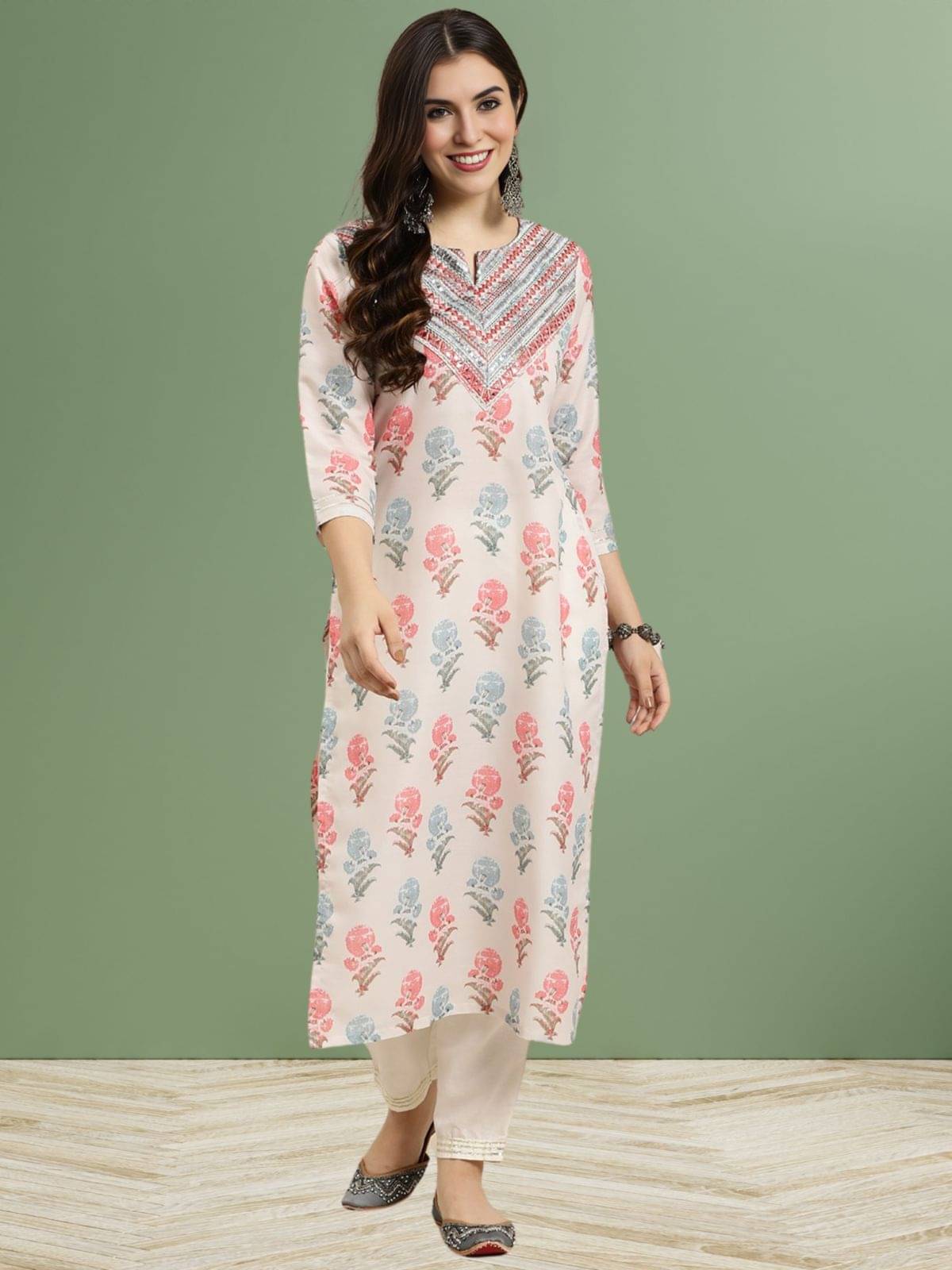 Royal Export Women Cotton Printed Straight Kurti ( Off White )     			Royal Export Women Cotton Printed Straight Kurti ( Off White )