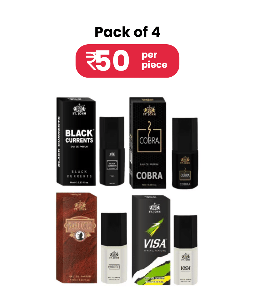 ST.JOHN Cobra, Visa , Black Currents & Narcotic Pocket Perfume For Men 10ml Each (40ml)- Pack of 4