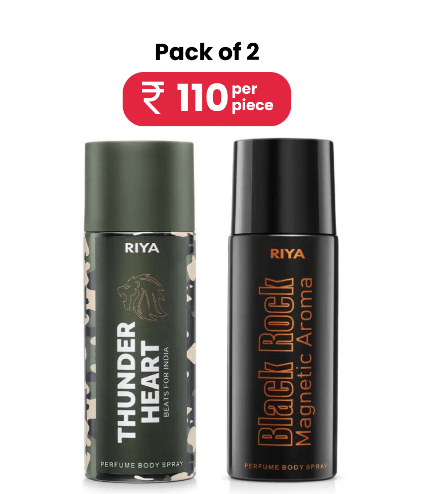 Riya Thunder Heart & Black Rock Deodorant Spray & Perfume For Men 300 ( Pack of 2 ) Riya Thunder Heart & Black Rock Deodorant Spray & Perfume For Men 300 ( Pack of 2 )