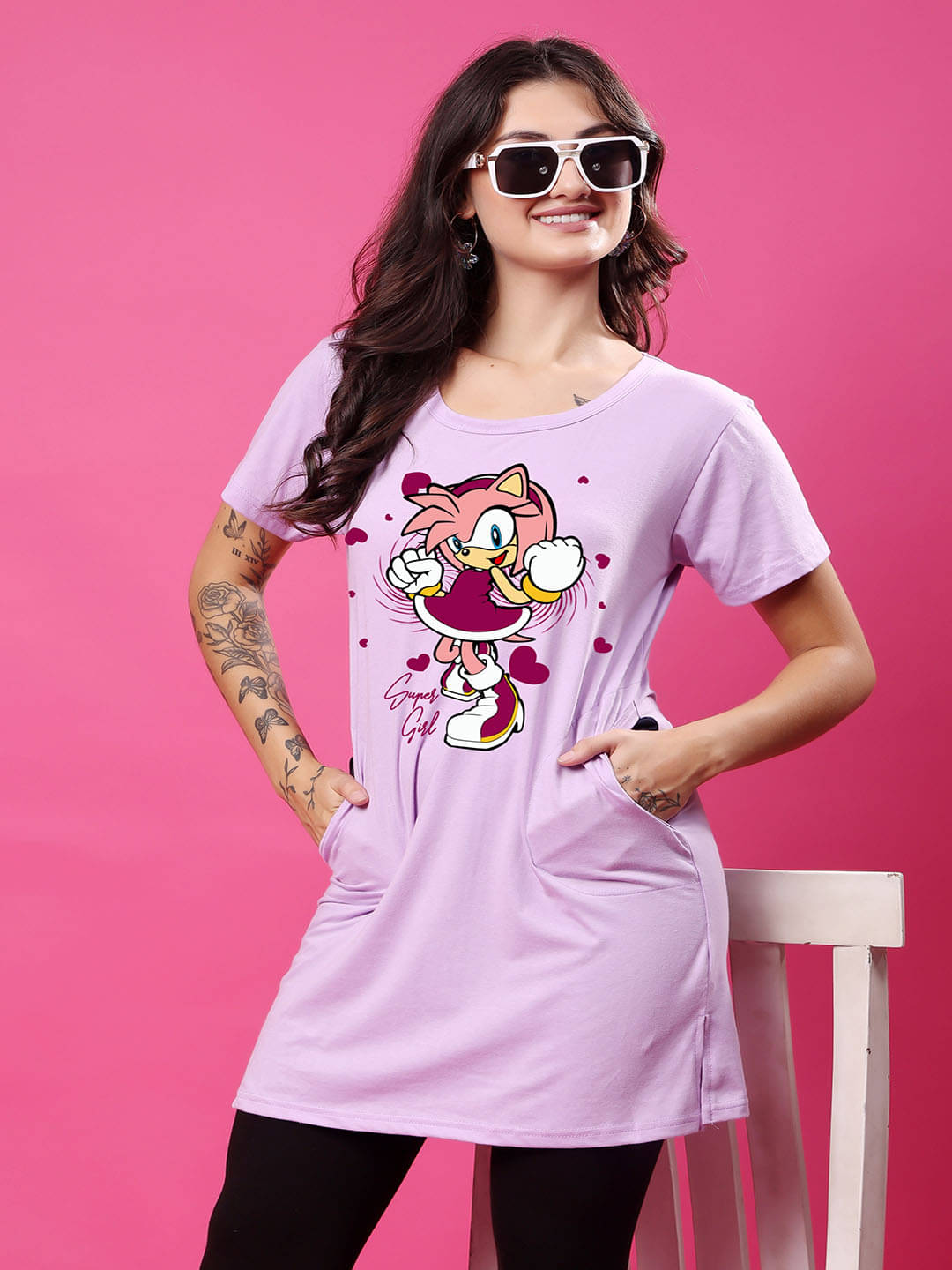 SWIFTLY Women Cotton Printed Regular Fit Round Neck T-Shirt ( Lavender ) SWIFTLY Women Cotton Printed Regular Fit Round Neck T-Shirt ( Lavender )