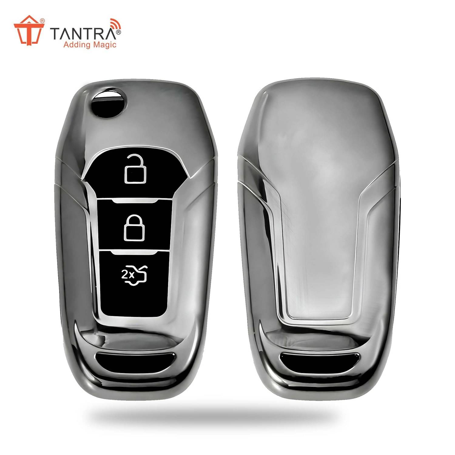     			TANTRA TPU Key Cover  Compatible with Endeavour, Figo Aspire, Freestyle 2017, 2018, 2019 3 Button Flip Key (Grey)