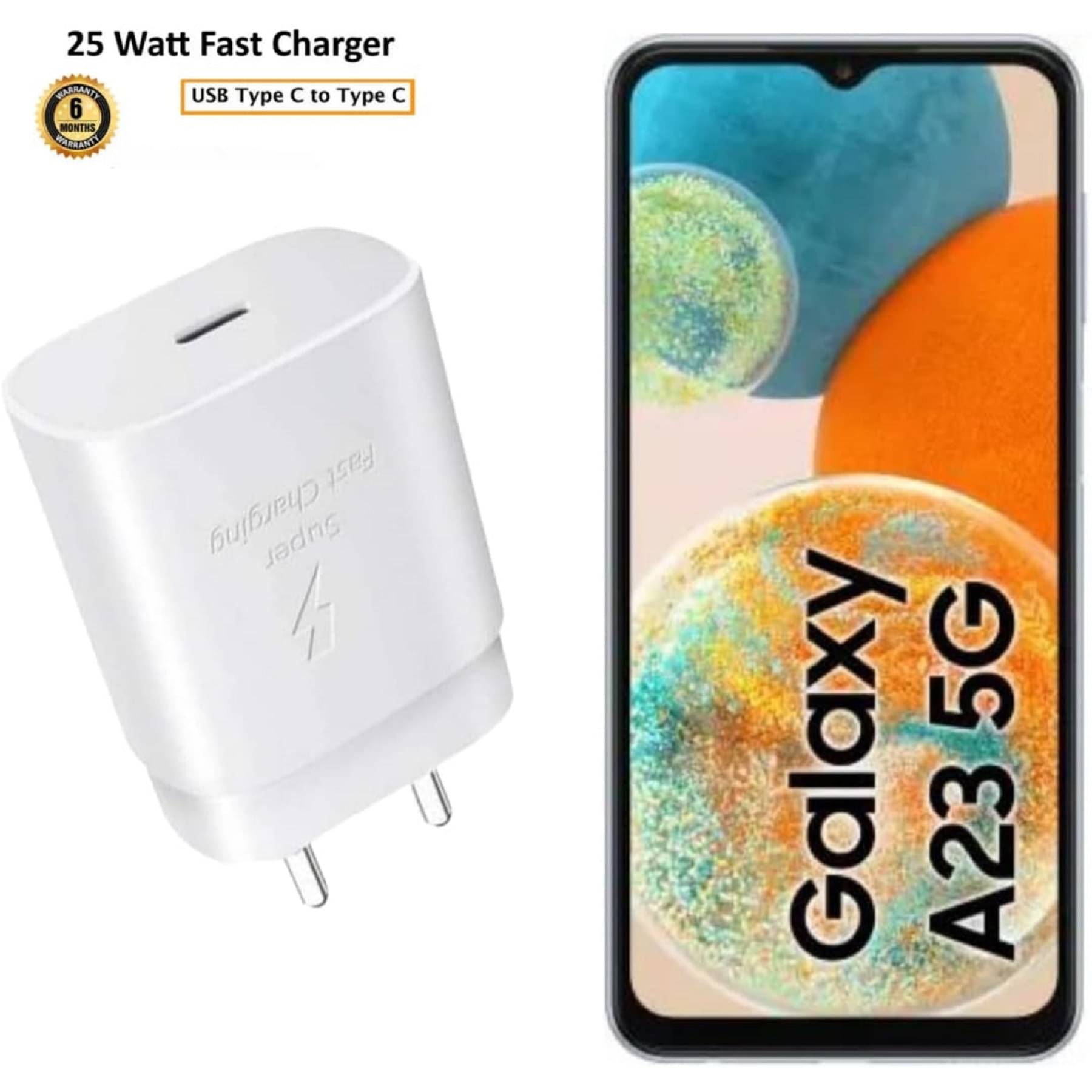     			UTRAX 25W Charger for A23 5G Type C Adapter Compatible with Samsung Galaxy A23 5G Charger, 25-Watt Type C to C Pd Charging Adapter C Type, White