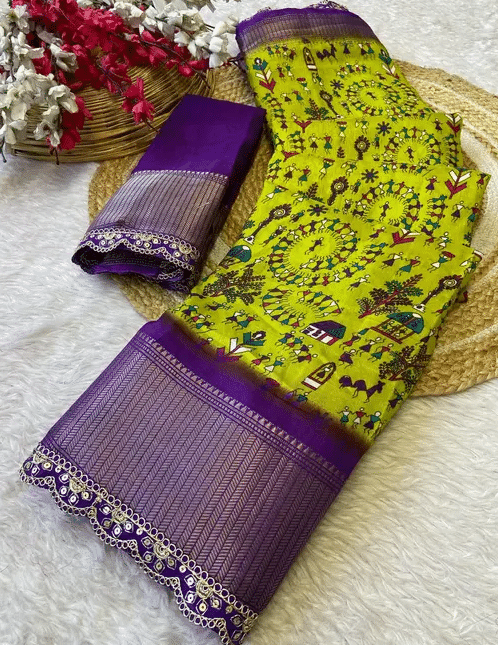     			VAANISRI Cotton Silk Printed Saree With Unstitched Blouse Piece ( Green )