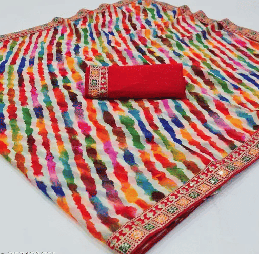     			VAANISRI Georgette Printed Saree With Unstitched Blouse Piece ( Multicolor )
