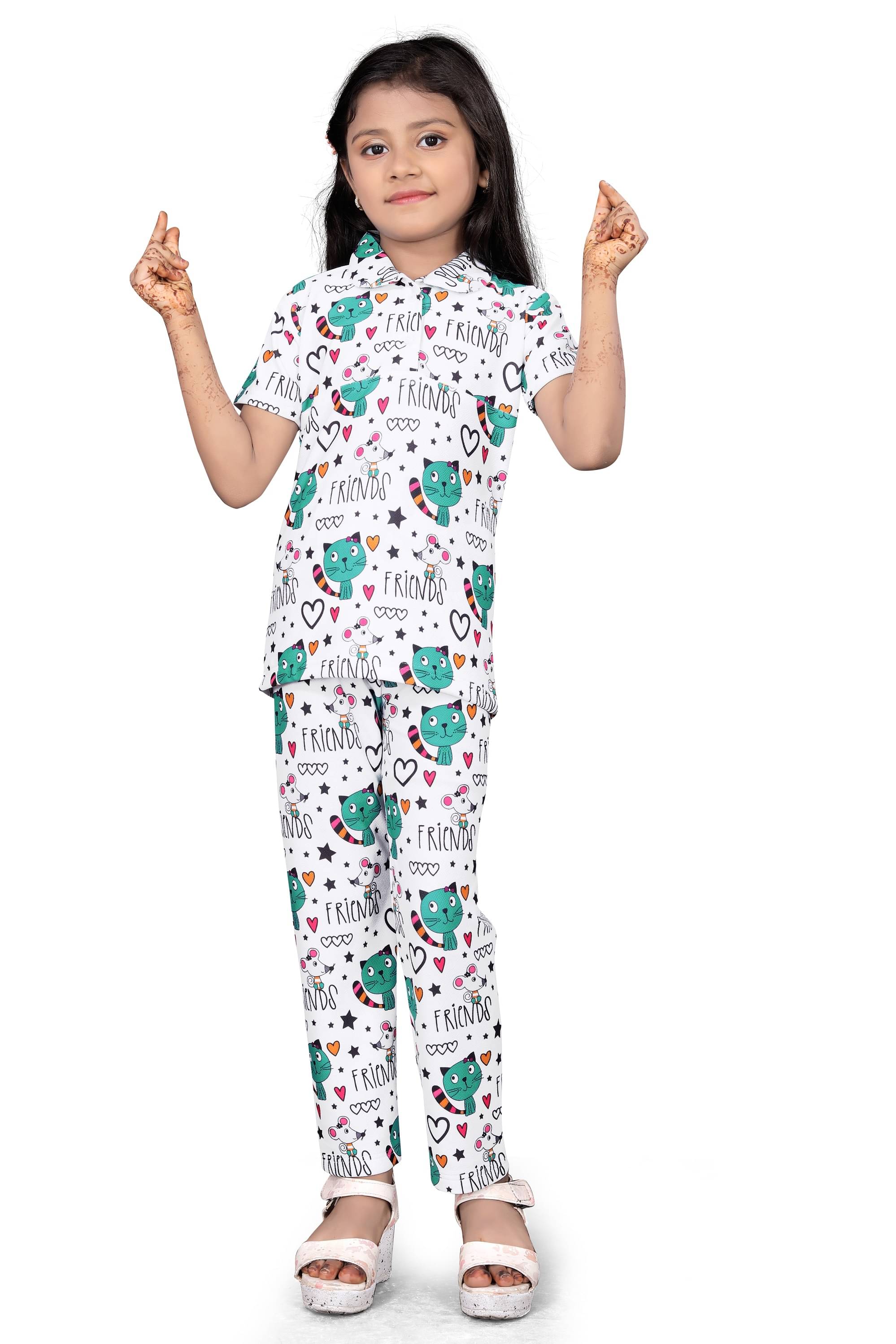     			bebiro Pack of 1 Girls Lycra Nightsuit Set ( White )