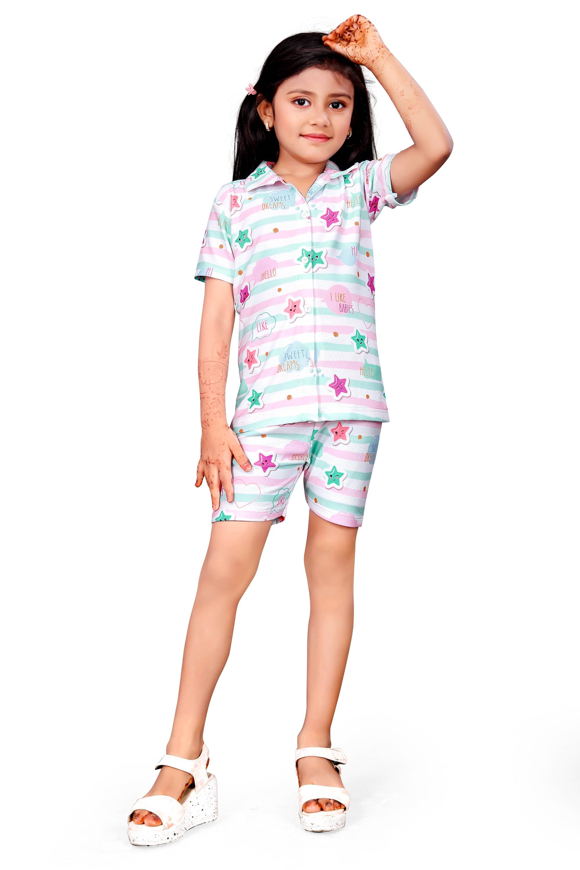    			bebiro Pack of 1 Girls Lycra Nightsuit Set ( White )