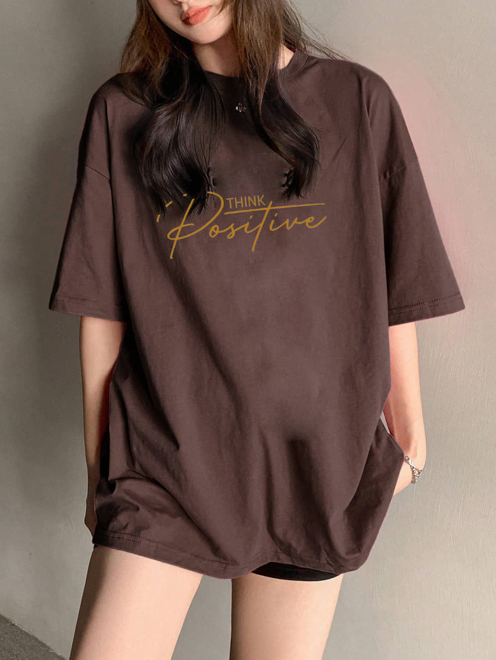 clafoutis Women Cotton Blend Printed Oversized Fit Round Neck T-Shirt ( Brown )