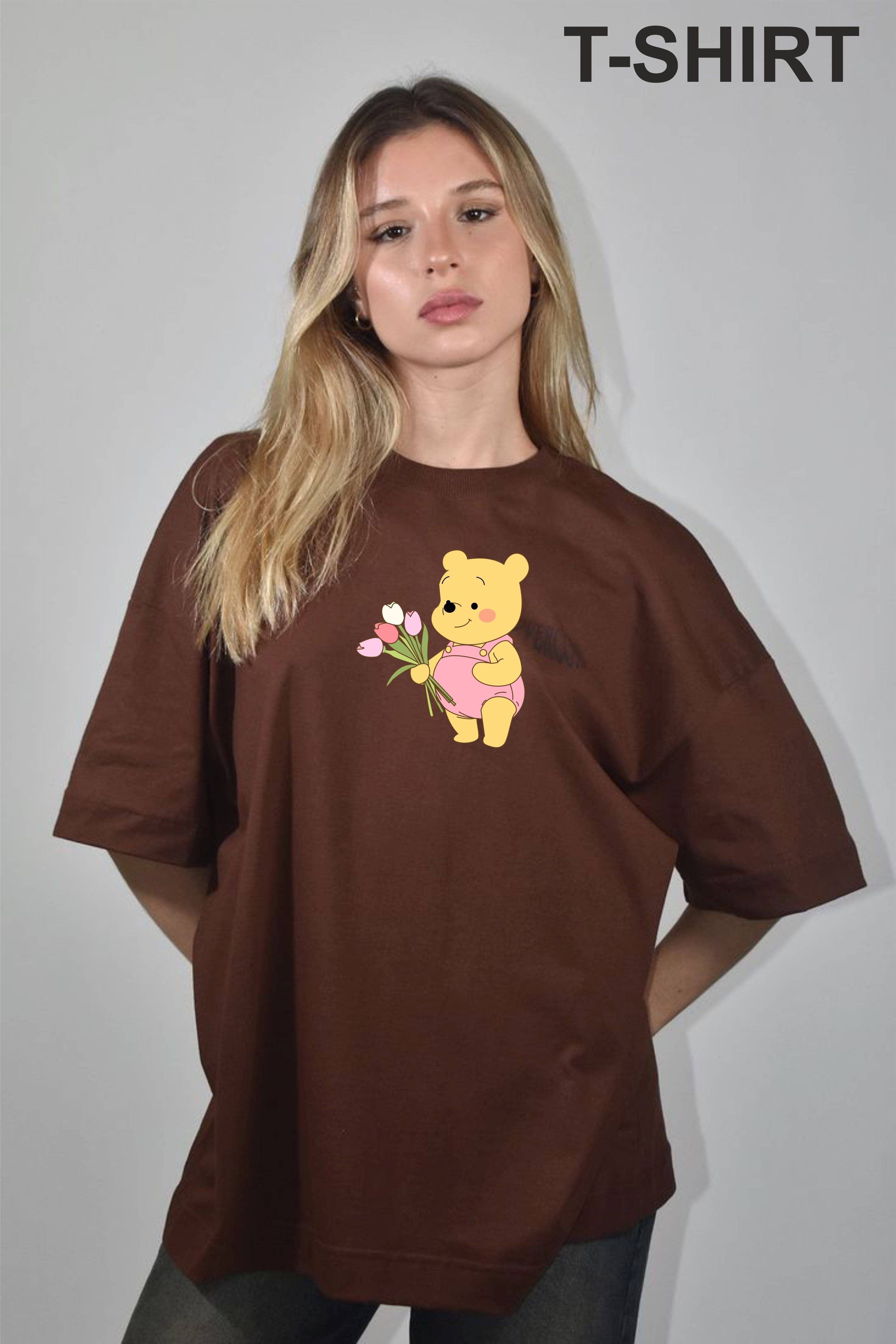 ekadravin Women Cotton Printed Oversized Fit Round Neck T-Shirt ( Brown )     			ekadravin Women Cotton Printed Oversized Fit Round Neck T-Shirt ( Brown )