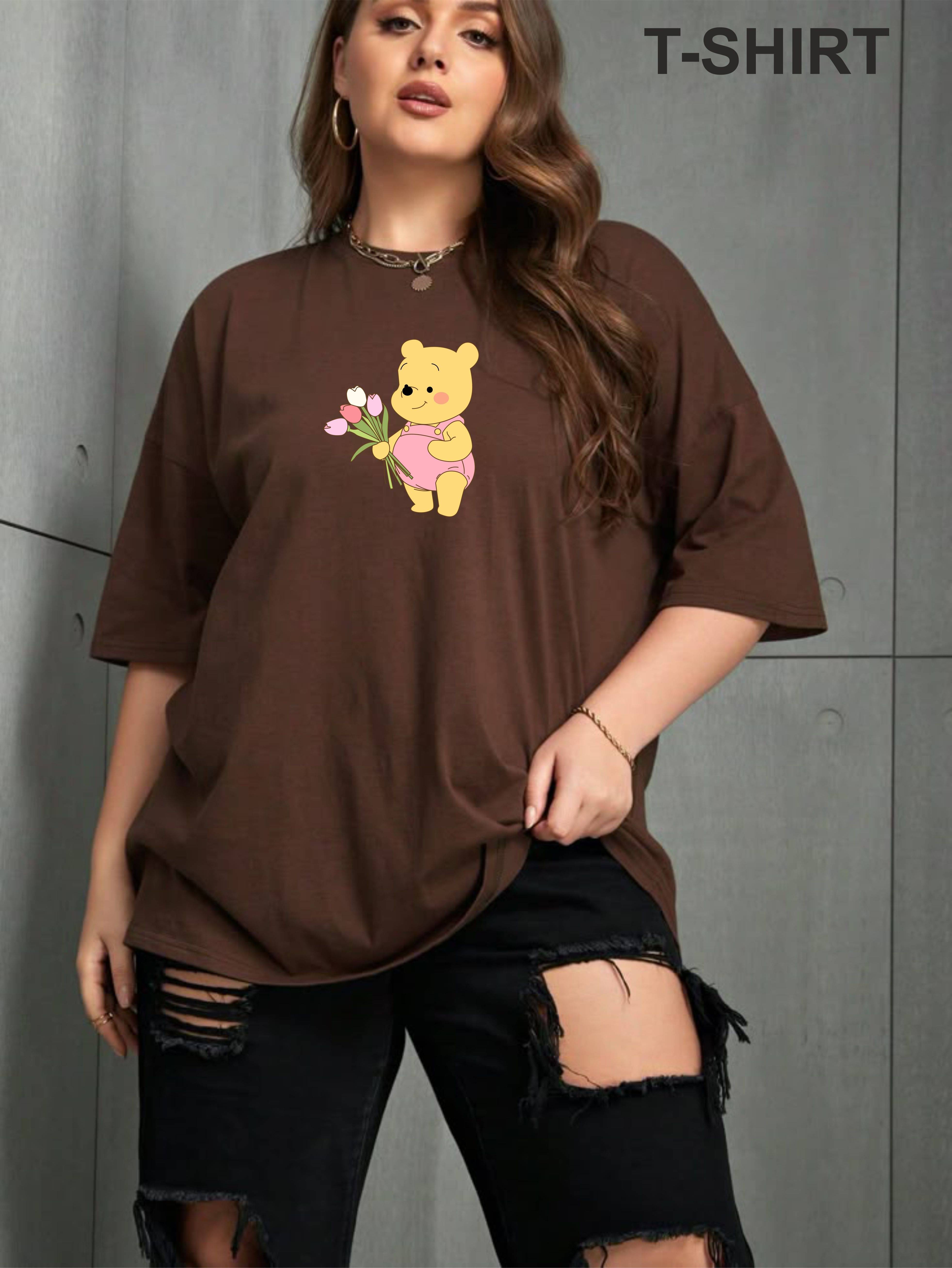 ekadravin Women Cotton Printed Oversized Fit Round Neck T-Shirt ( Brown ) ekadravin Women Cotton Printed Oversized Fit Round Neck T-Shirt ( Brown )