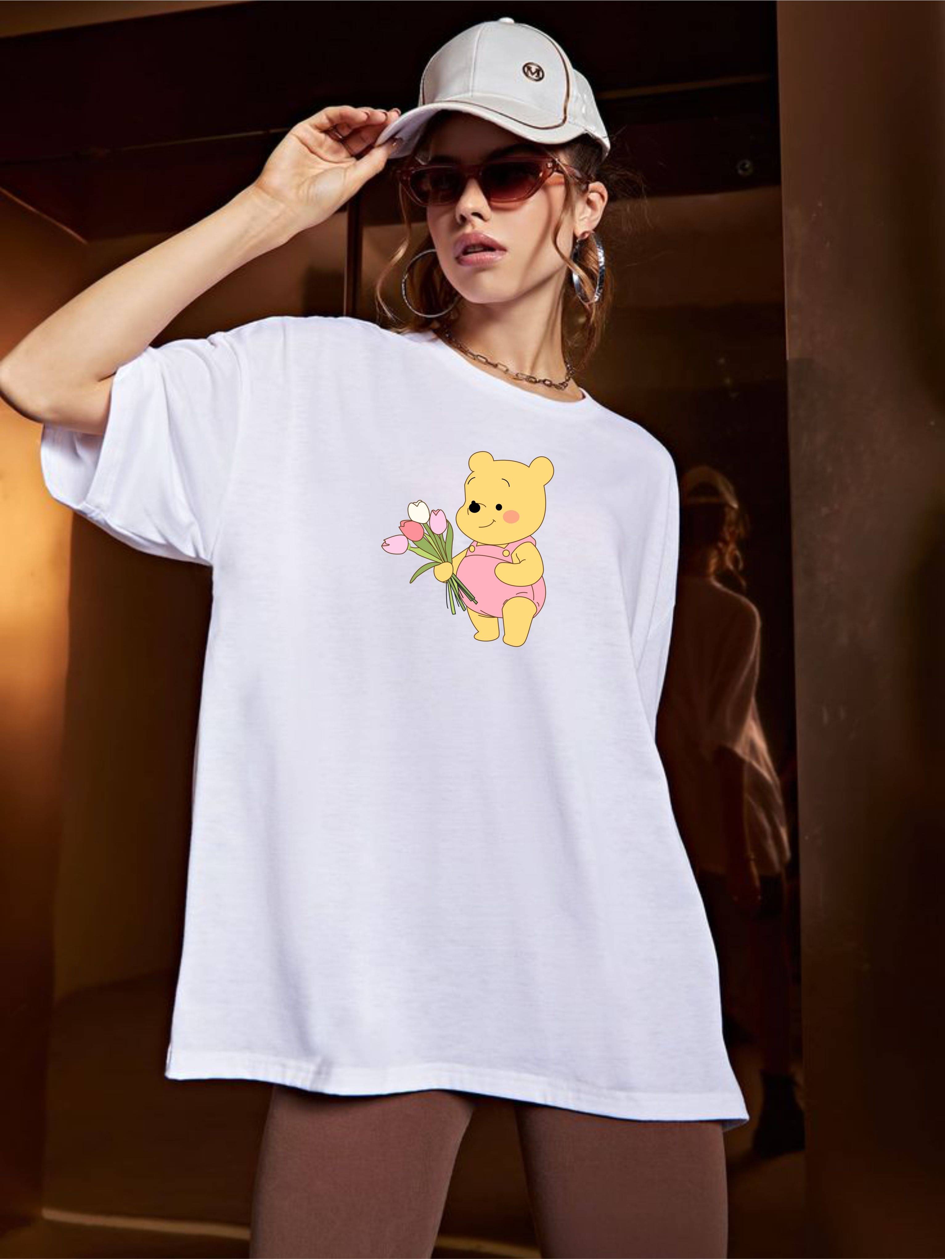     			ekadravin Women Cotton Printed Oversized Fit Round Neck T-Shirt ( White )