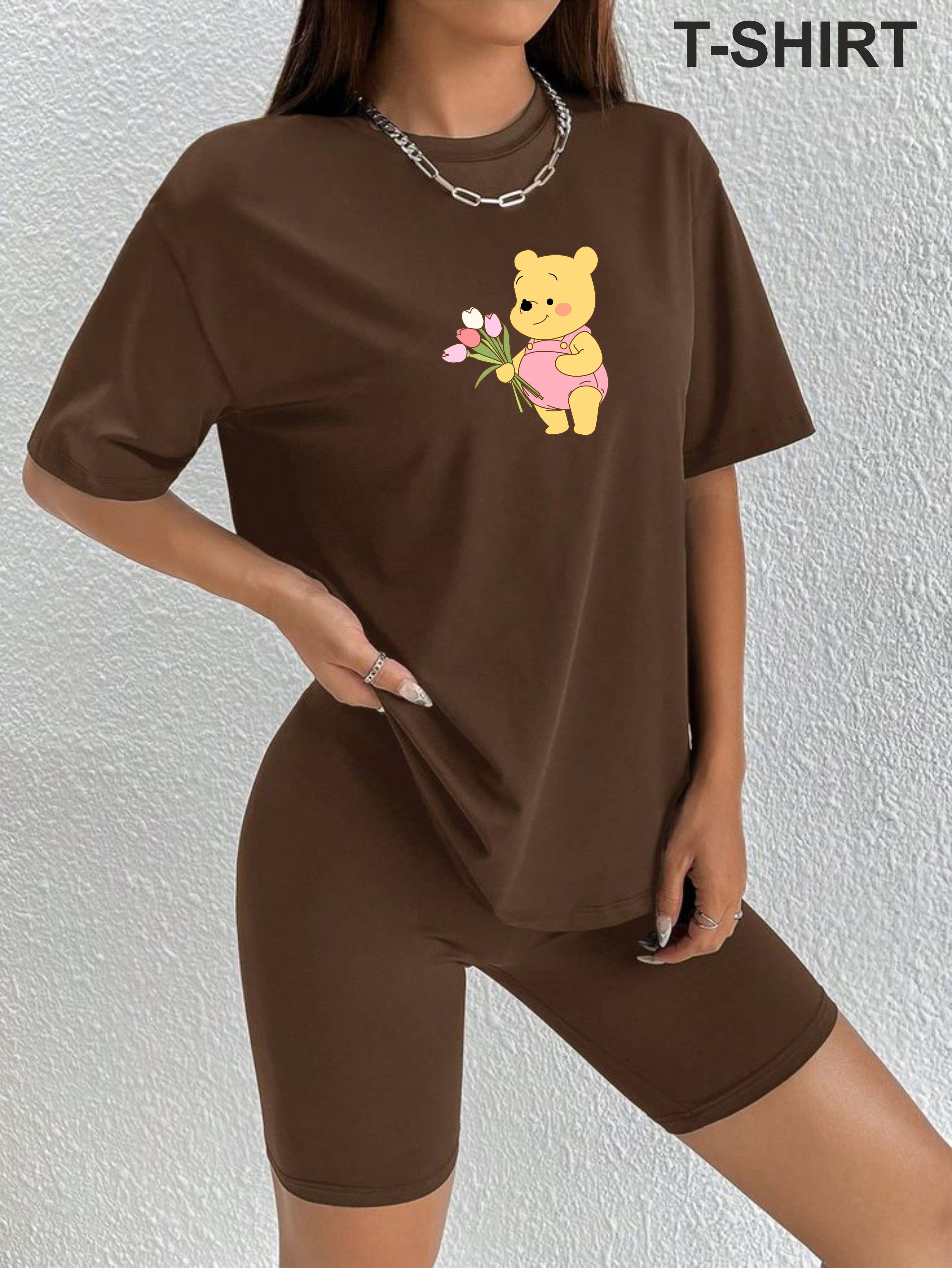 ekadravin Women Cotton Printed Oversized Fit Round Neck T-Shirt ( Brown )     			ekadravin Women Cotton Printed Oversized Fit Round Neck T-Shirt ( Brown )