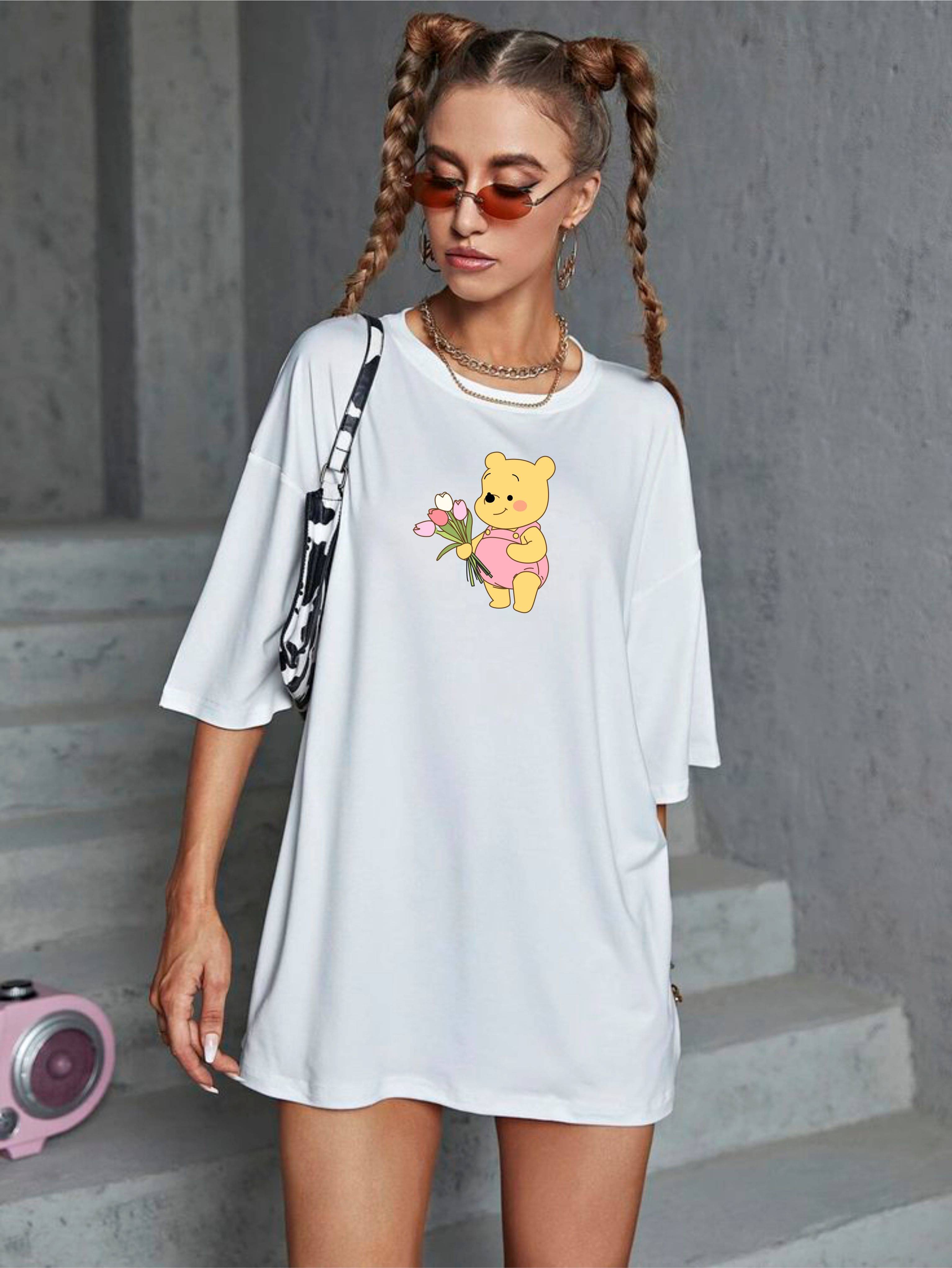 ekadravin Women Cotton Printed Oversized Fit Round Neck T-Shirt ( White ) ekadravin Women Cotton Printed Oversized Fit Round Neck T-Shirt ( White )