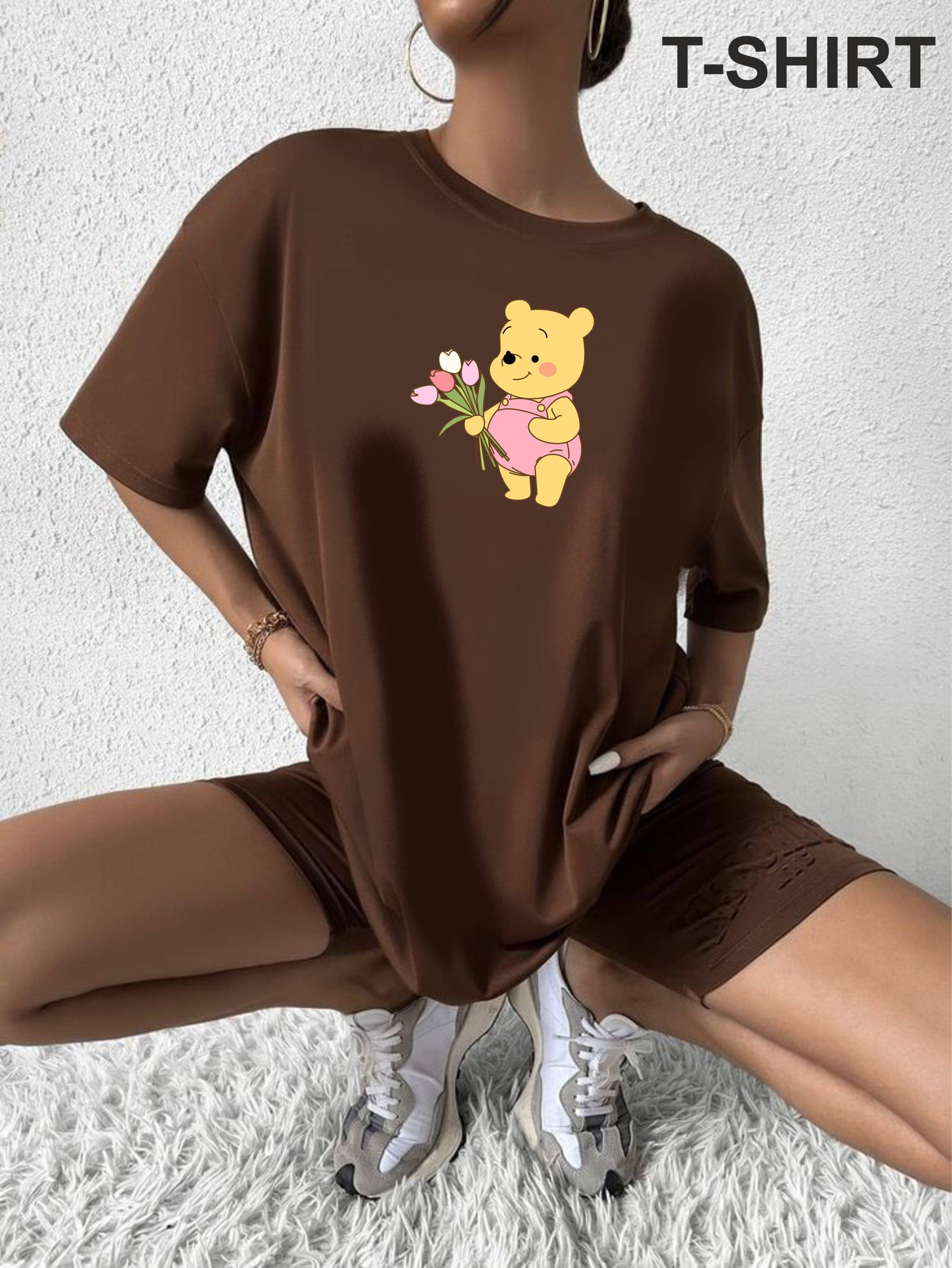 ekadravin Women Cotton Printed Oversized Fit Round Neck T-Shirt ( Brown ) ekadravin Women Cotton Printed Oversized Fit Round Neck T-Shirt ( Brown )