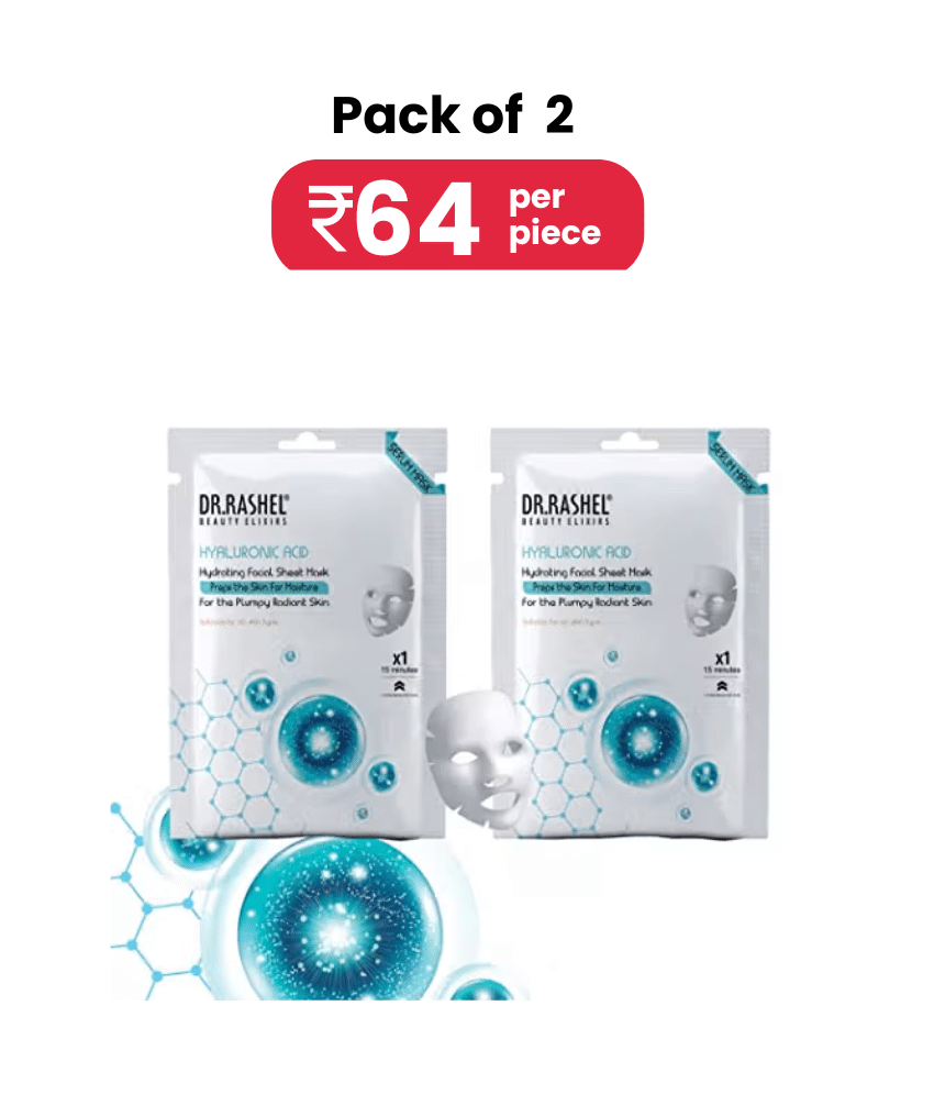 DR.RASHEL Hyaluronic Sheet Mask for Deep Hydration Suits All Skin Types 20 gm each ( Pack of 2) DR.RASHEL Hyaluronic Sheet Mask for Deep Hydration Suits All Skin Types 20 gm each ( Pack of 2)