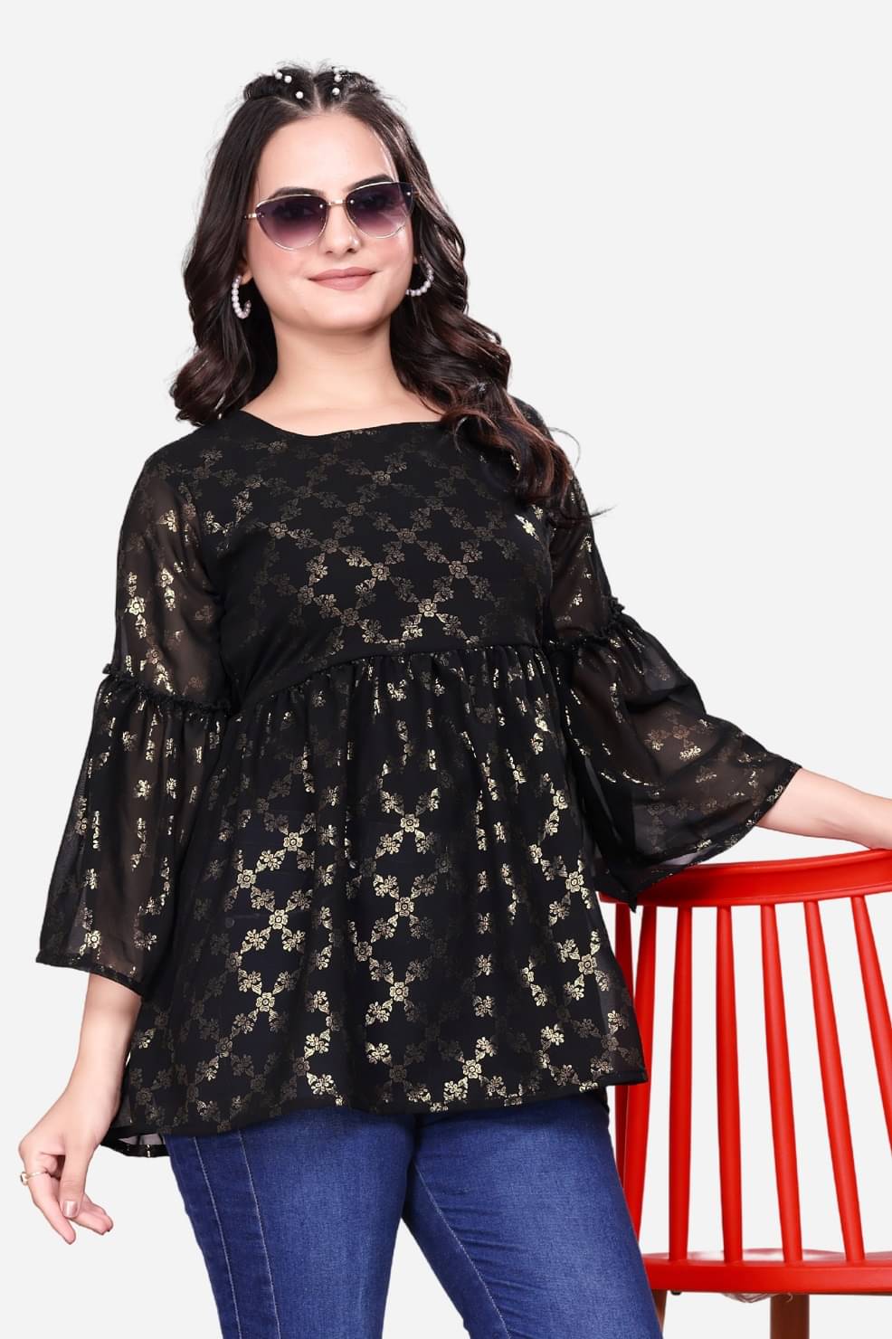 shitdhey Women's Georgette Regular Top ( Black ) shitdhey Women's Georgette Regular Top ( Black )