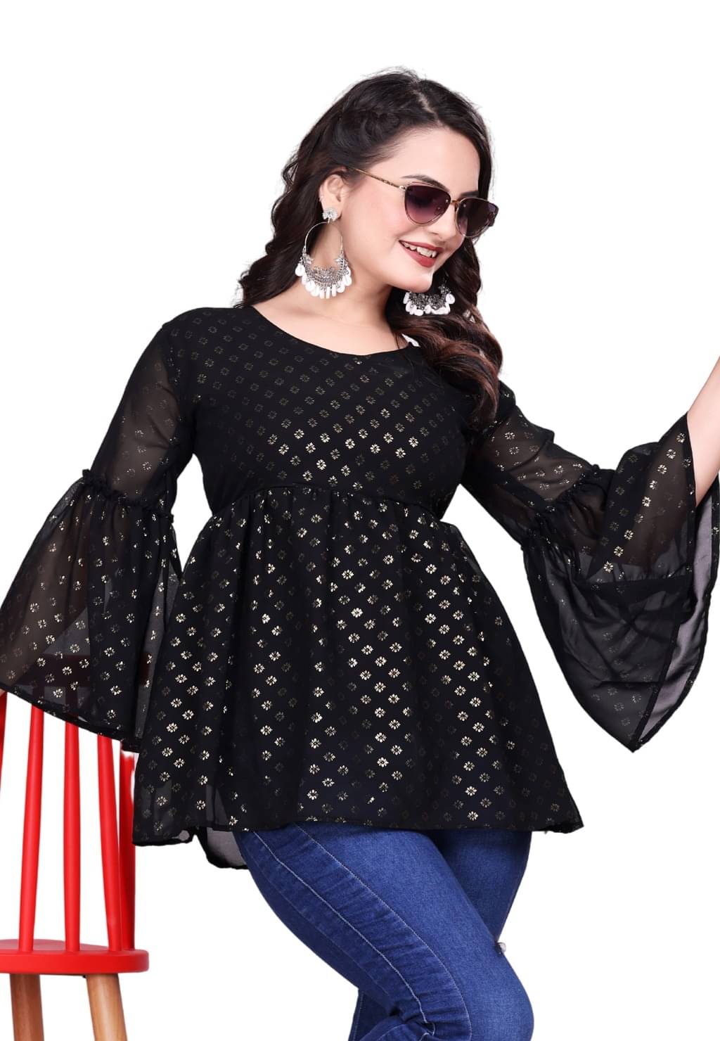 shitdhey Women's Georgette Regular Top ( Black ) shitdhey Women's Georgette Regular Top ( Black )