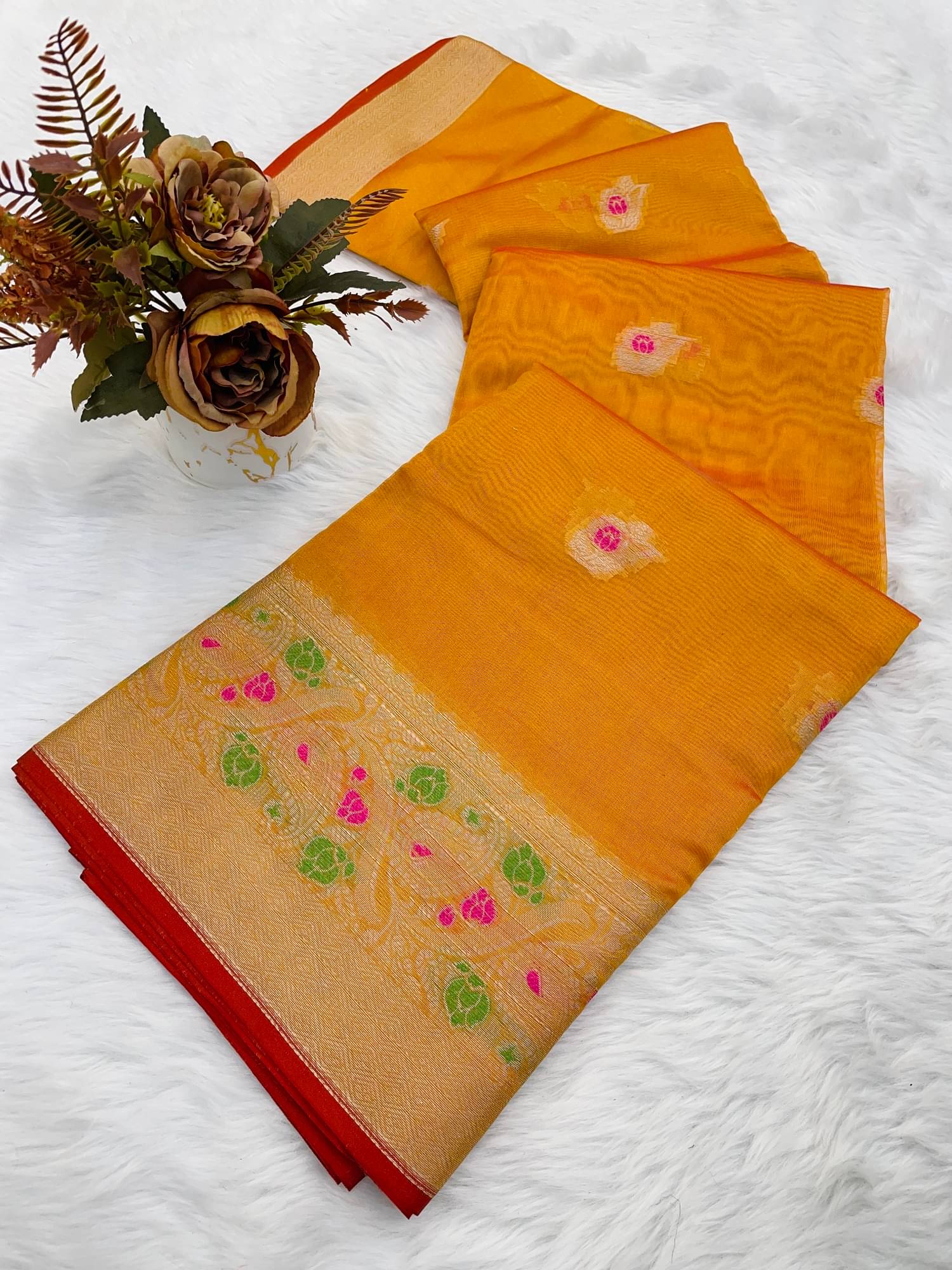 A TO Z CART Organza Woven Paithani Sarees With Unstitched Blouse Piece ( Yellow ) A TO Z CART Organza Woven Paithani Sarees With Unstitched Blouse Piece ( Yellow )