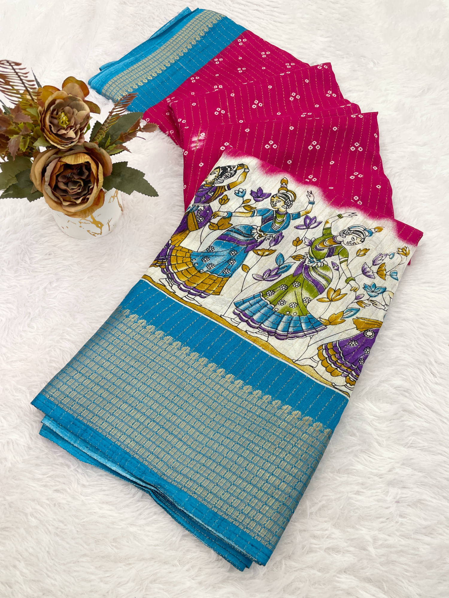 A TO Z CART Silk Blend Printed Paithani Sarees With Unstitched Blouse Piece ( Pink ) A TO Z CART Silk Blend Printed Paithani Sarees With Unstitched Blouse Piece ( Pink )