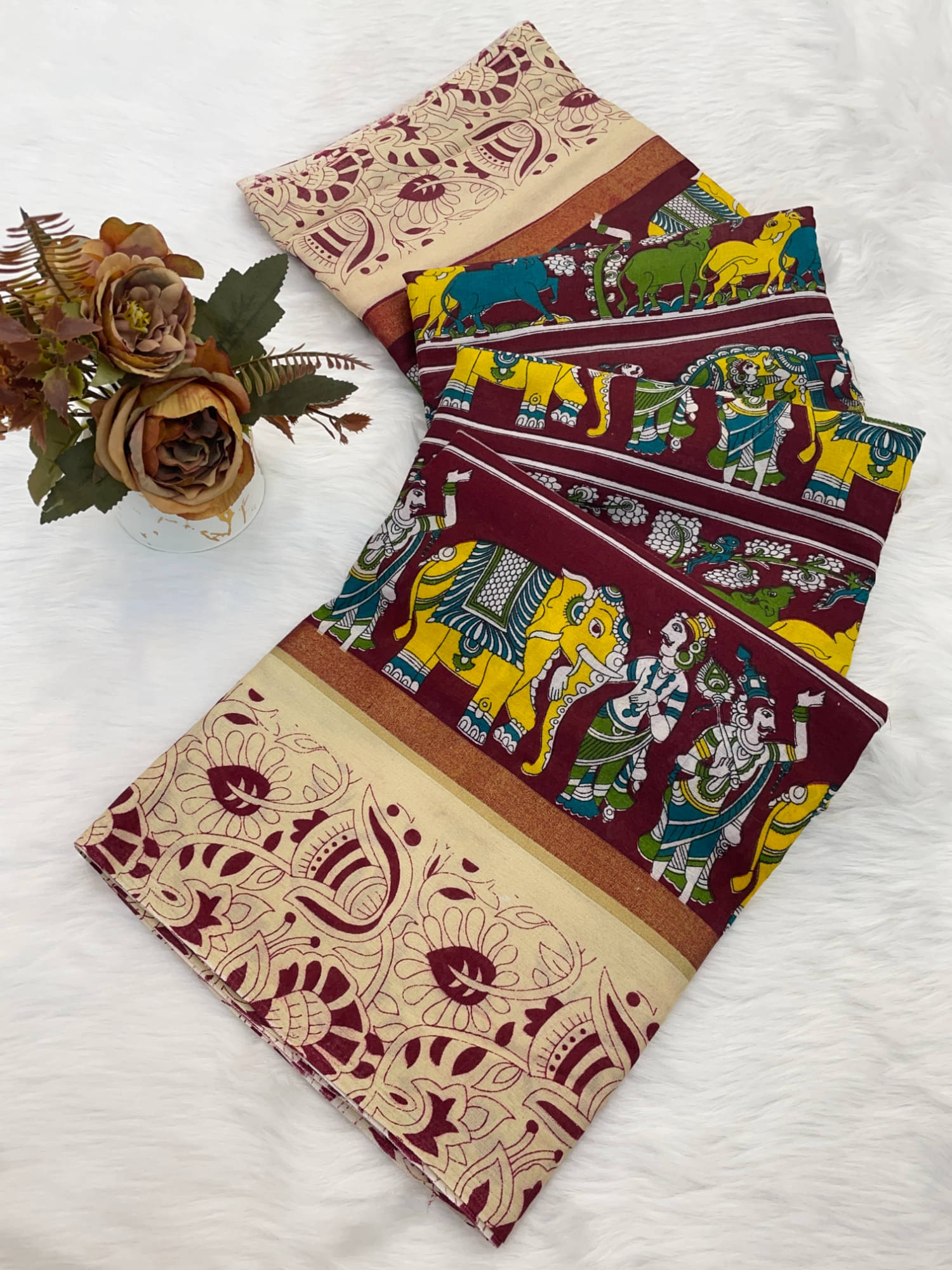 Aika Cotton Printed Paithani Sarees With Unstitched Blouse Piece ( Maroon ) Aika Cotton Printed Paithani Sarees With Unstitched Blouse Piece ( Maroon )