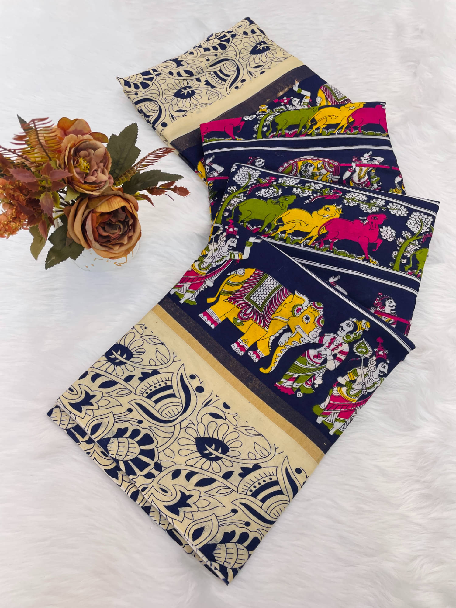 Aika Cotton Printed Paithani Sarees With Unstitched Blouse Piece ( Navy Blue ) Aika Cotton Printed Paithani Sarees With Unstitched Blouse Piece ( Navy Blue )