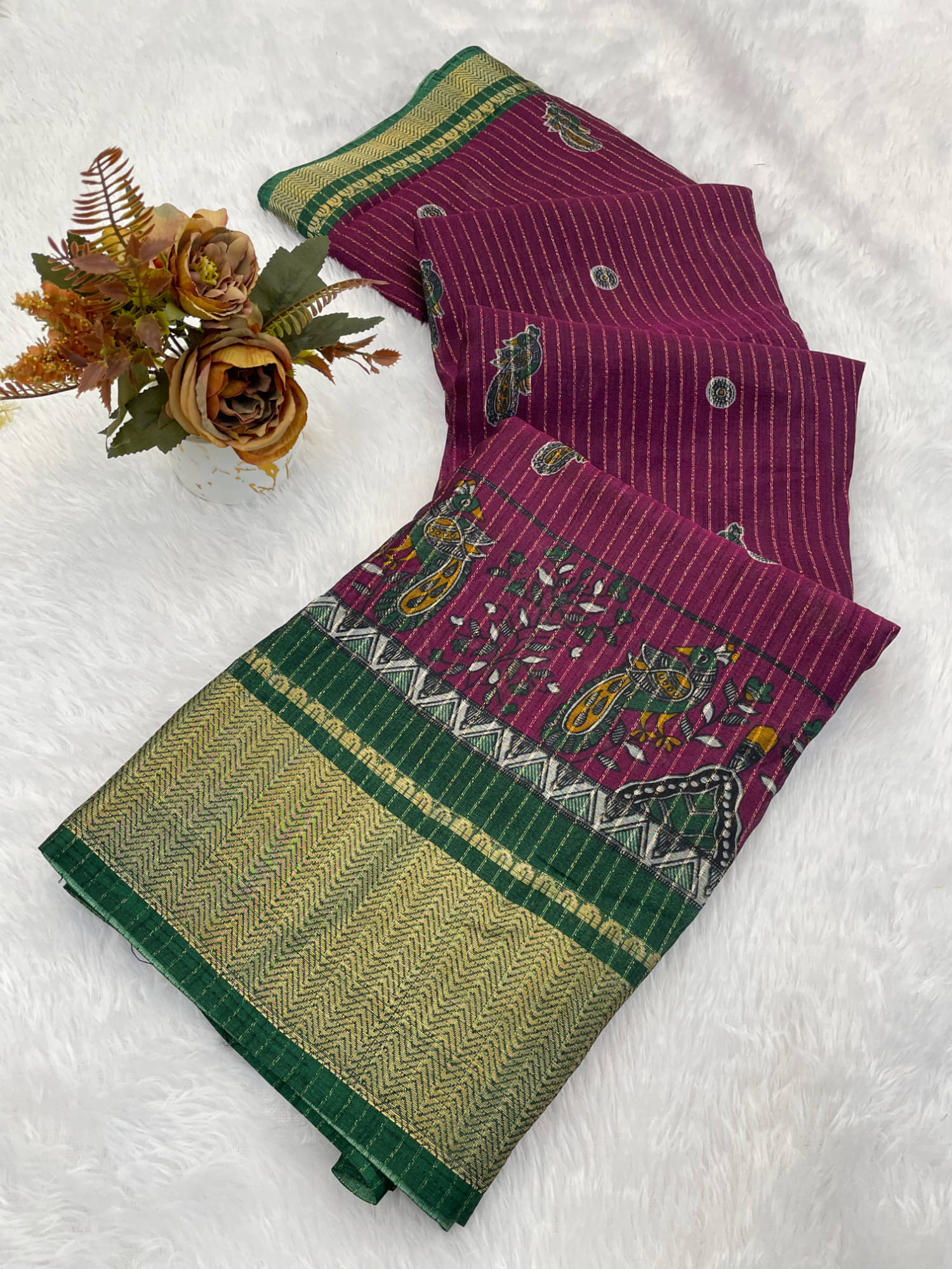     			Aika Silk Blend Printed Paithani Sarees With Unstitched Blouse Piece ( Magenta )