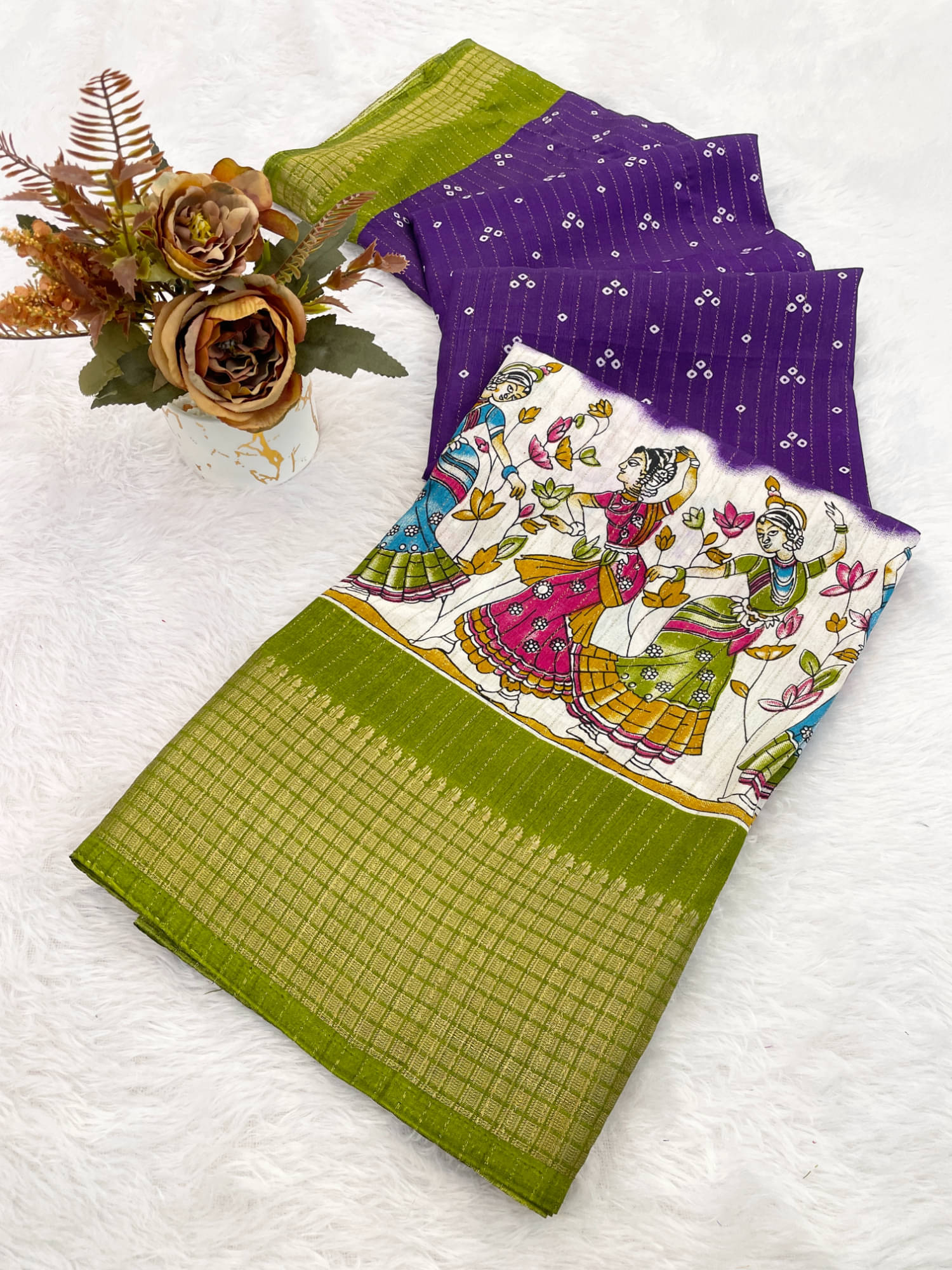 Aika Silk Blend Printed Paithani Sarees With Unstitched Blouse Piece ( Purple ) Aika Silk Blend Printed Paithani Sarees With Unstitched Blouse Piece ( Purple )