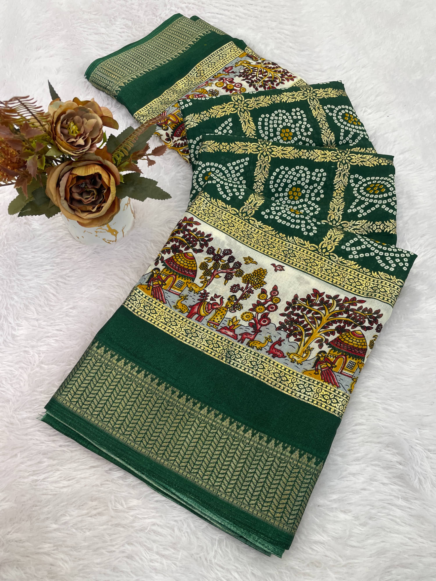 Aika Silk Blend Printed Paithani Sarees With Unstitched Blouse Piece ( Green ) Aika Silk Blend Printed Paithani Sarees With Unstitched Blouse Piece ( Green )