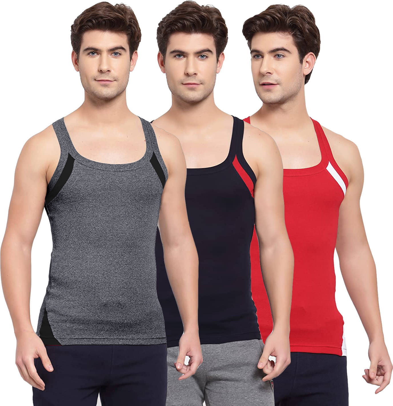 Amul comfy Pack of 3 Cotton Basic Vest For Men ( Multicolor )     			Amul comfy Pack of 3 Cotton Basic Vest For Men ( Multicolor )