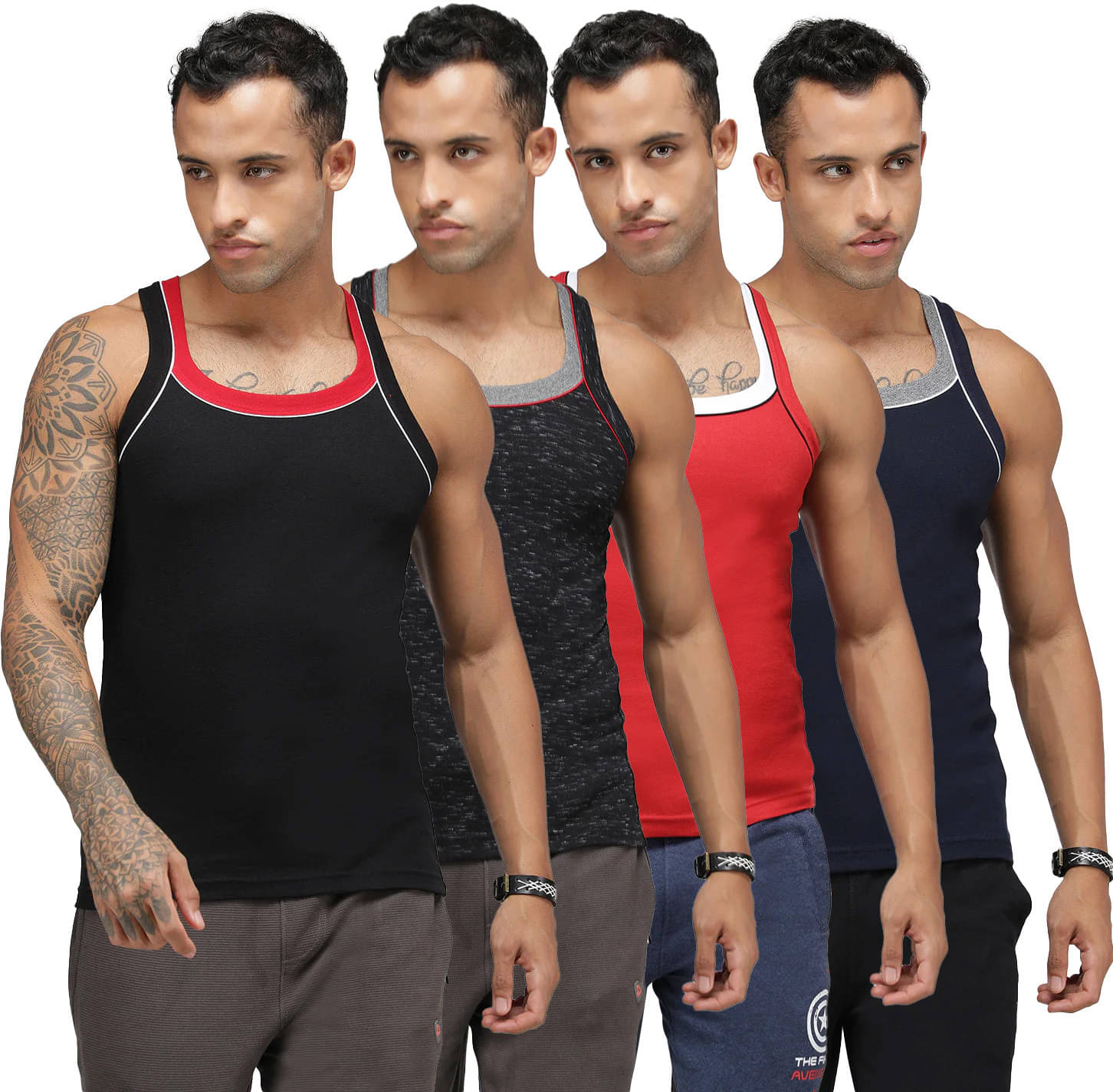    			Amul comfy Pack of 4 Cotton Basic Vest For Men ( Multicolor )