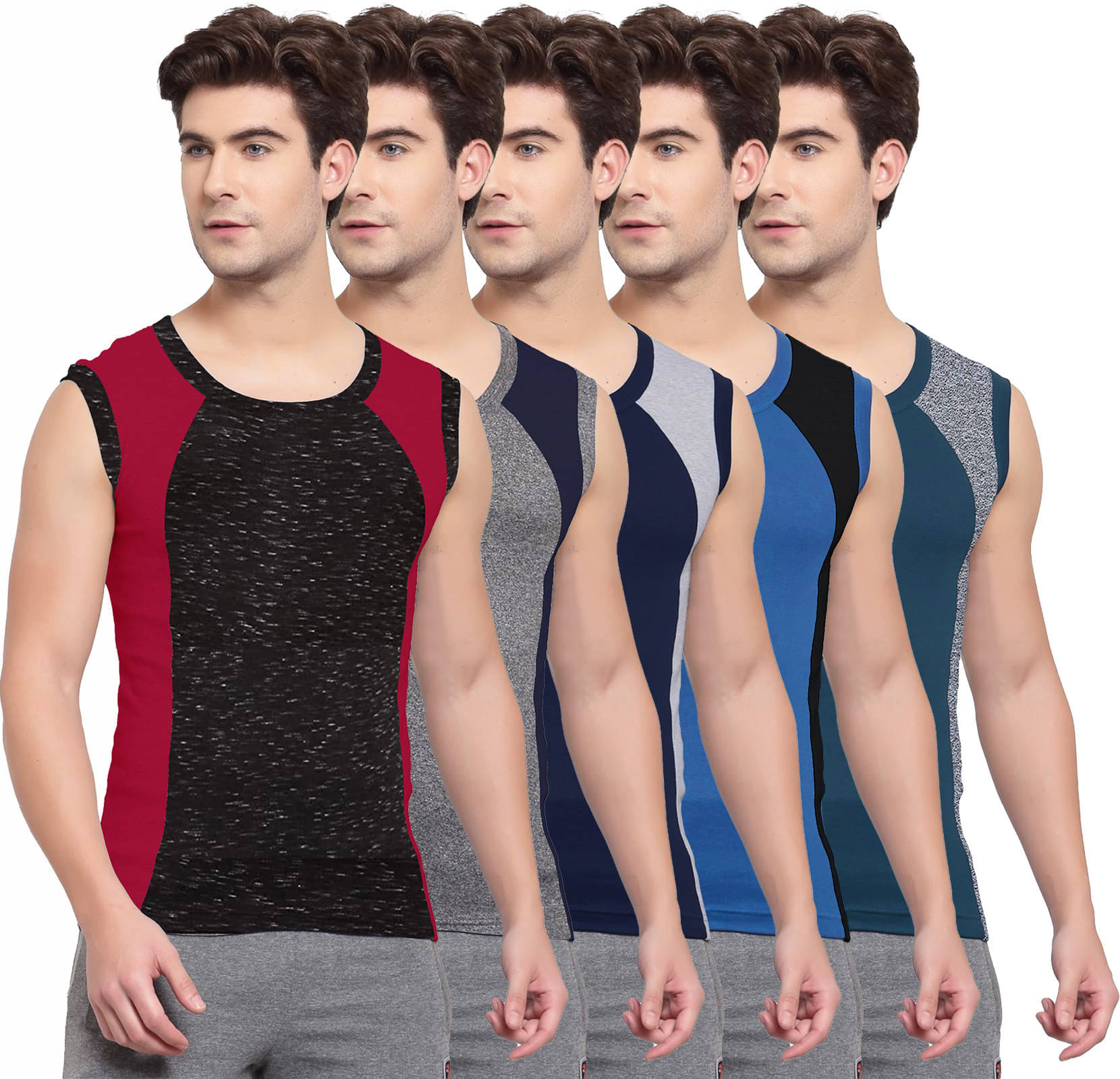     			Amul comfy Pack of 5 Cotton Basic Vest For Men ( Multicolor )