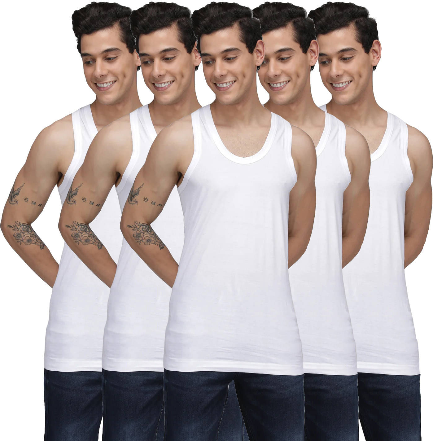 Amul comfy Pack of 5 Cotton Basic Vest For Men ( White ) Amul comfy Pack of 5 Cotton Basic Vest For Men ( White )