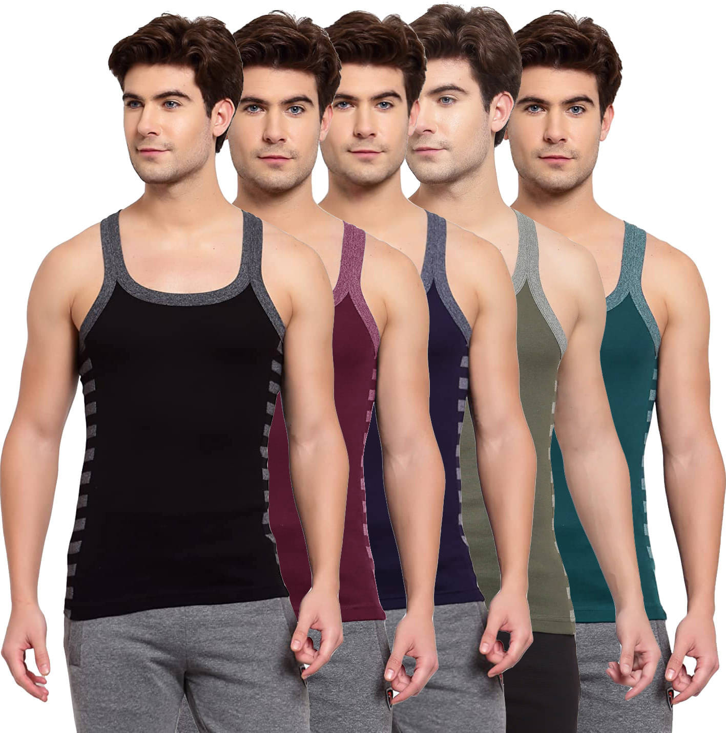     			Amul comfy Pack of 5 Cotton Basic Vest For Men ( Multicolor )