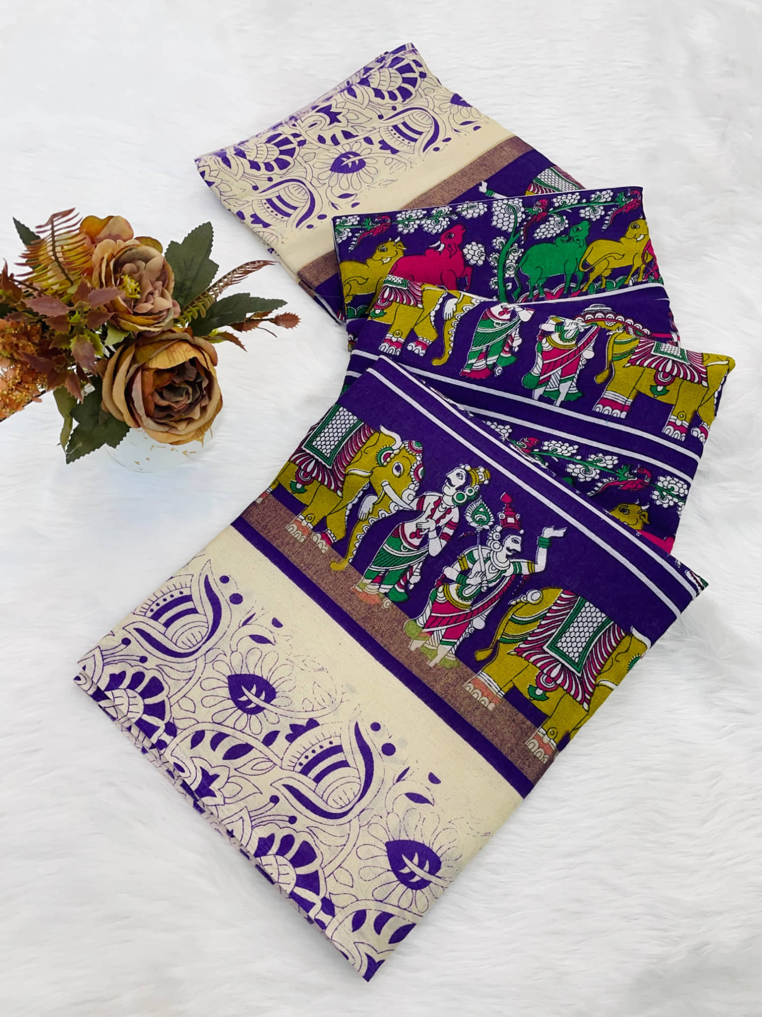 Apnisha Cotton Printed Paithani Sarees With Unstitched Blouse Piece ( Purple ) Apnisha Cotton Printed Paithani Sarees With Unstitched Blouse Piece ( Purple )