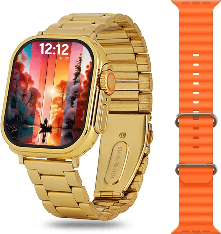 BEST SELLING Gold Bluetooth Calling Touchscreen with Fitness Health Sports Music FREE XTRA ORANGE STRAP BEST SELLING Gold Bluetooth Calling Touchscreen with Fitness Health Sports Music FREE XTRA ORANGE STRAP