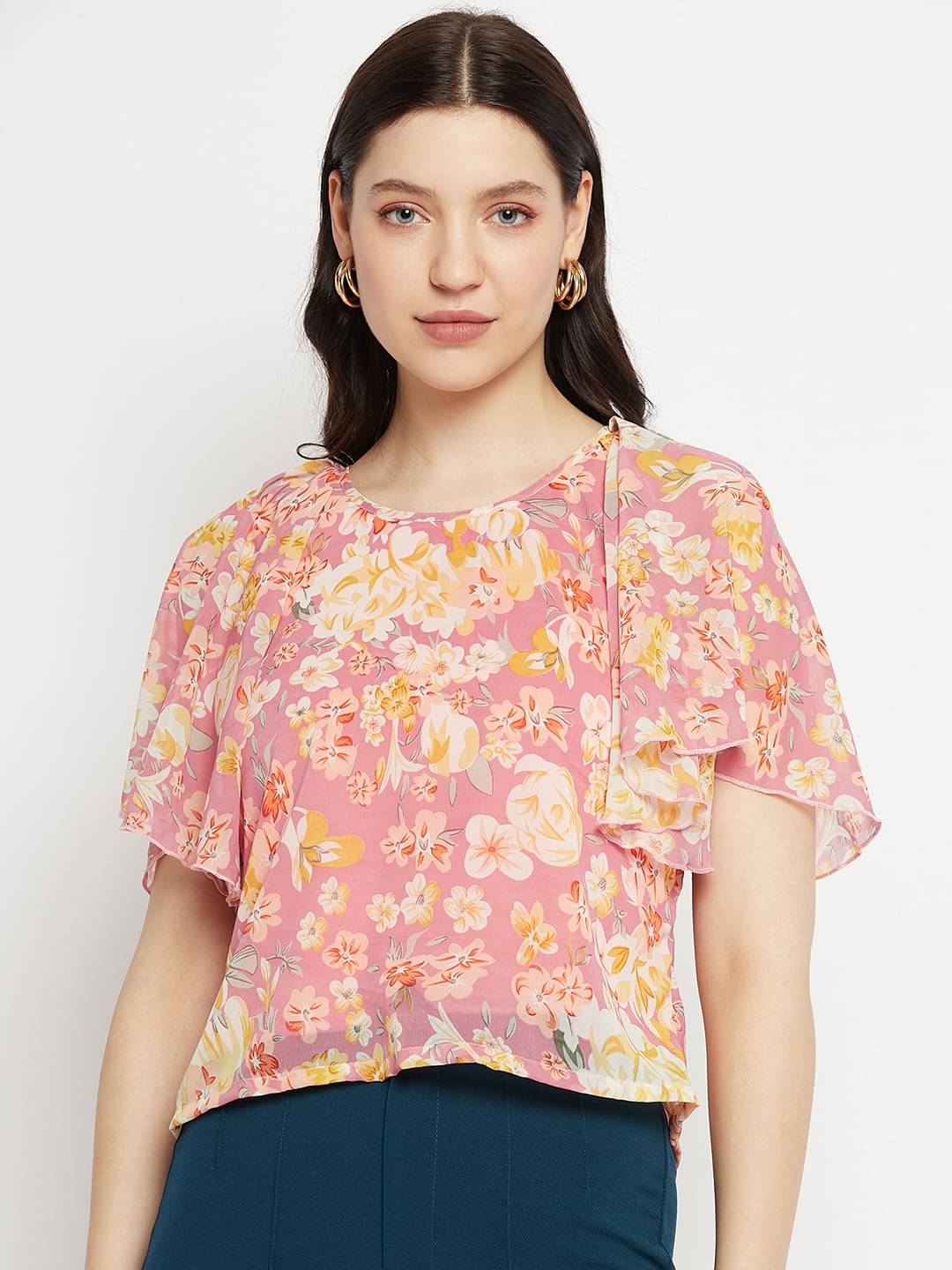 Bitterlime Women's Polyester Crop Top ( Pink ) Bitterlime Women's Polyester Crop Top ( Pink )