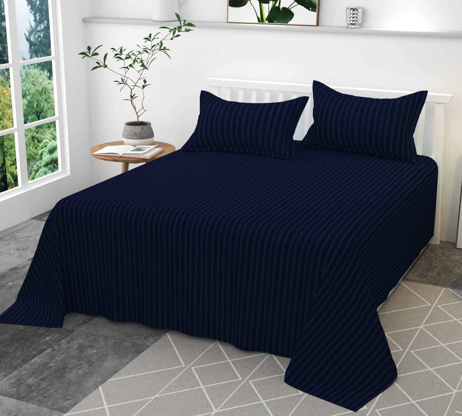     			DOMES FAB Satin 1 Double Queen Bedsheet with 2 Pillow Covers ( Blue )