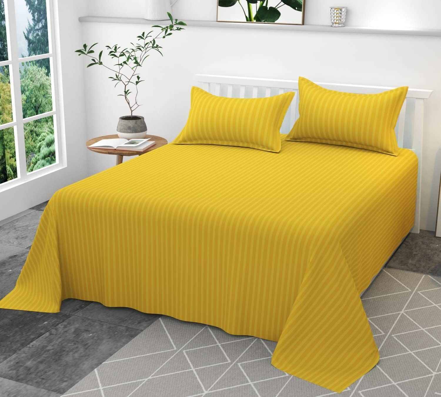     			DOMES FAB Satin 1 Double Queen Bedsheet with 2 Pillow Covers ( Yellow )