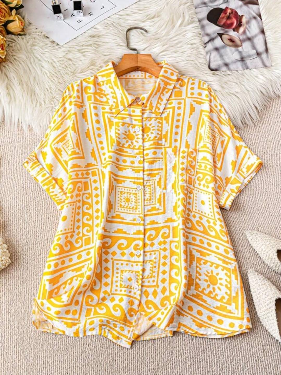 Derifa Women Printed Cotton Blend Shirt ( Yellow ) Derifa Women Printed Cotton Blend Shirt ( Yellow )