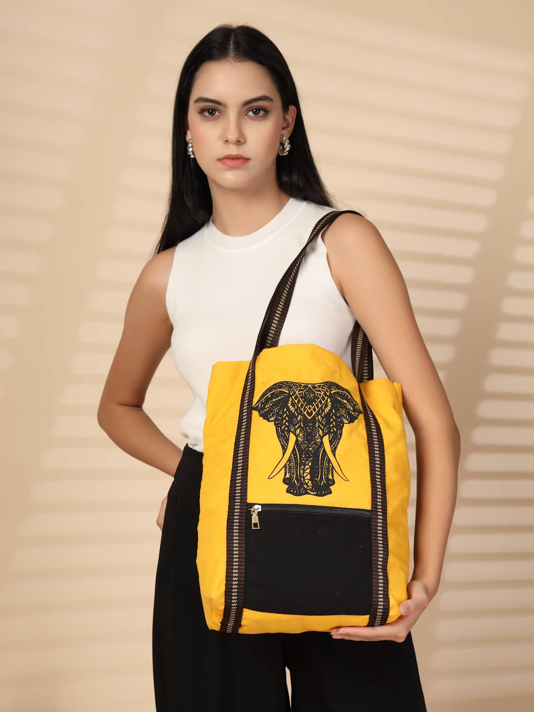     			ENSAC Tote Bag Canvas Set of 1 ( Mustard )