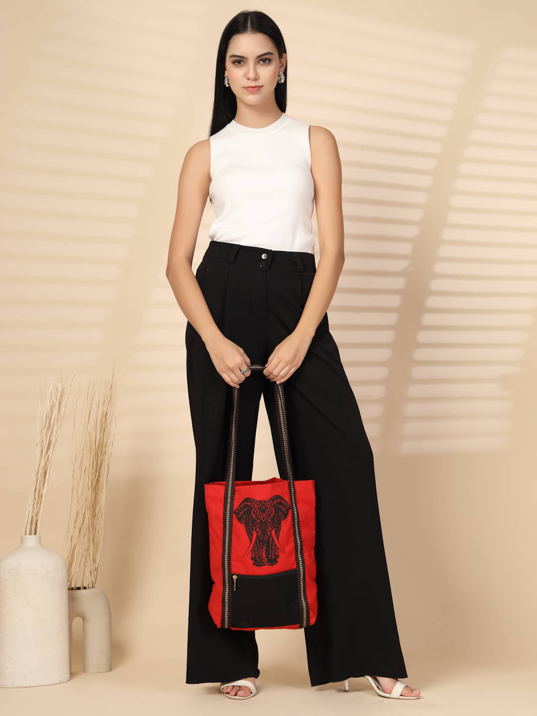     			ENSAC Tote Bag Canvas Set of 1 ( Red )