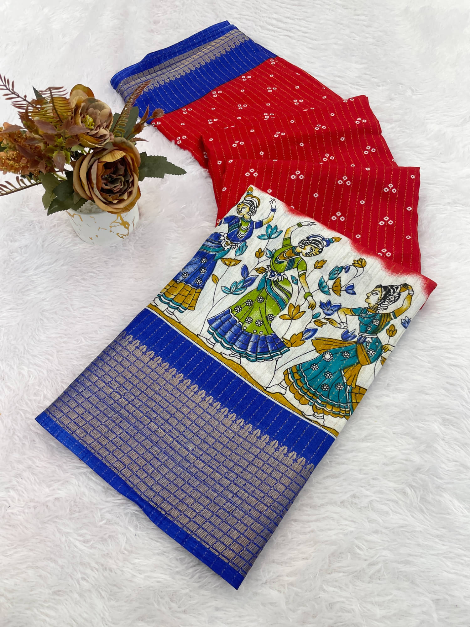     			JULEE Silk Blend Printed Paithani Sarees With Unstitched Blouse Piece ( Red )