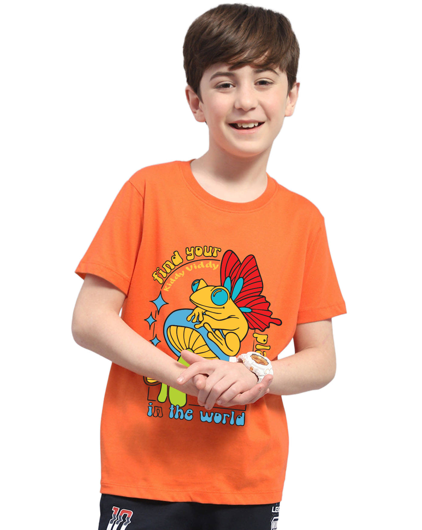     			KIDDY VIDDY Pack of 1 Boys Cotton Blend T-Shirt ( Orange )
