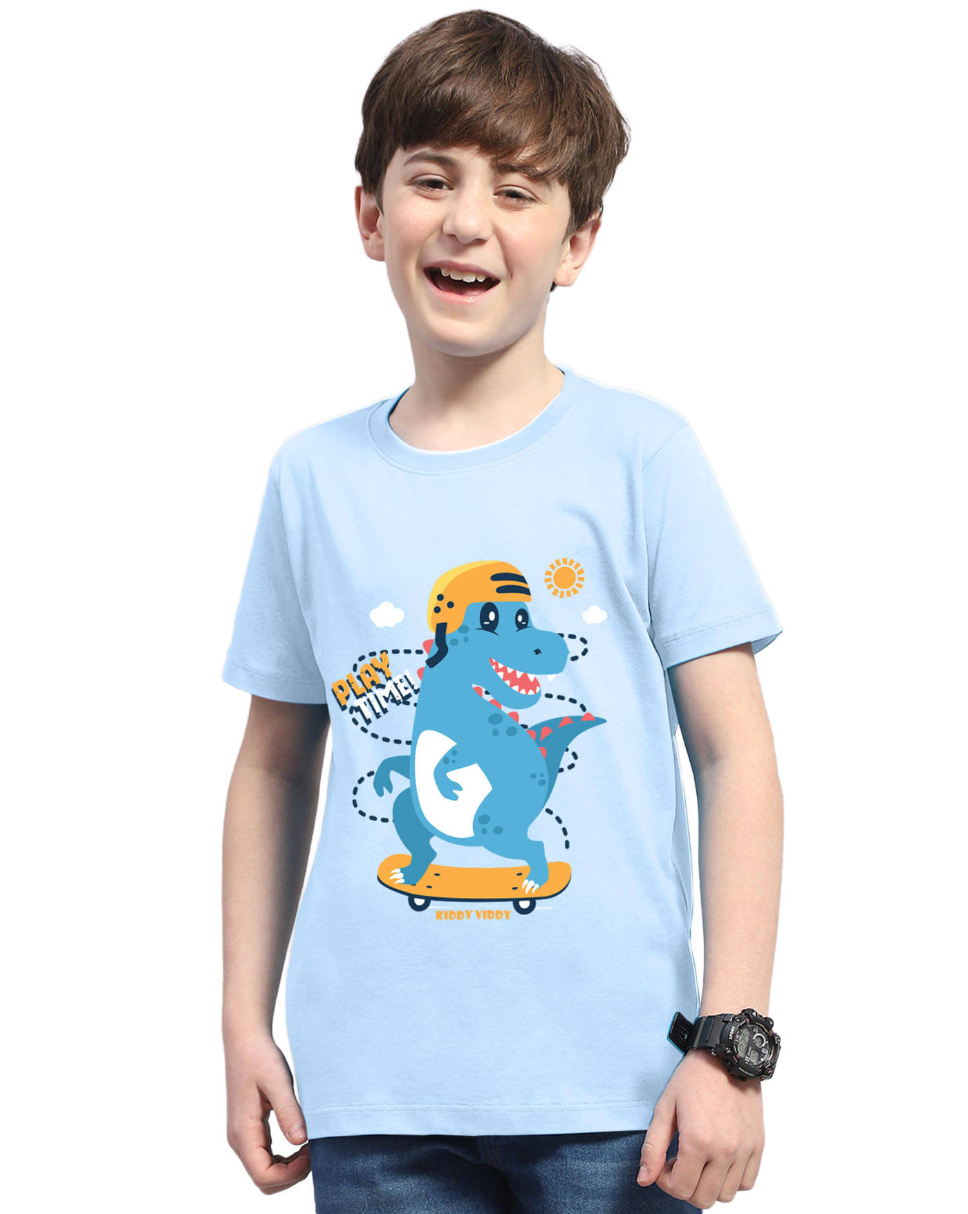     			KIDDY VIDDY Pack of 1 Boys Cotton Blend T-Shirt ( Sky Blue )
