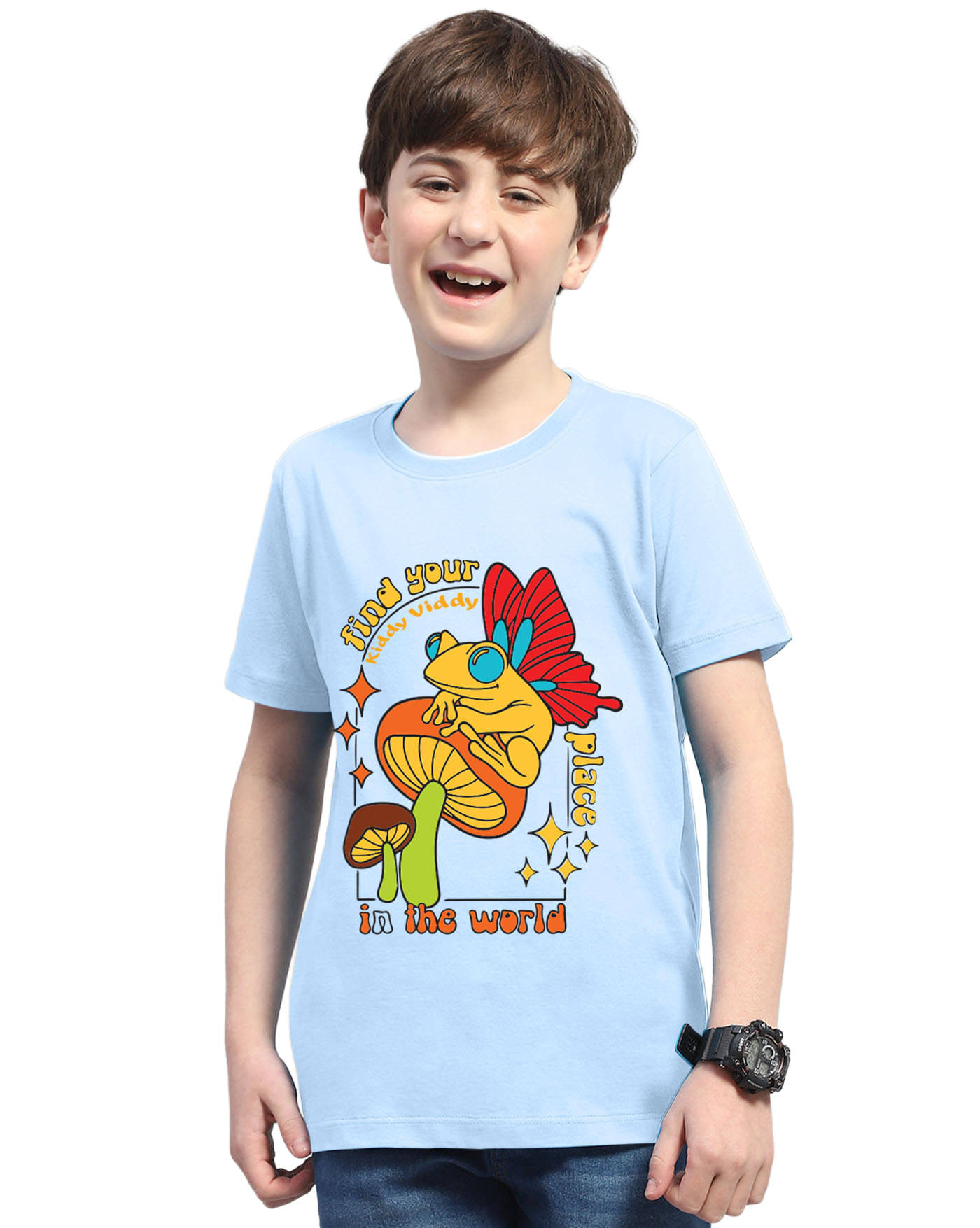     			KIDDY VIDDY Pack of 1 Boys Cotton Blend T-Shirt ( Sky Blue )