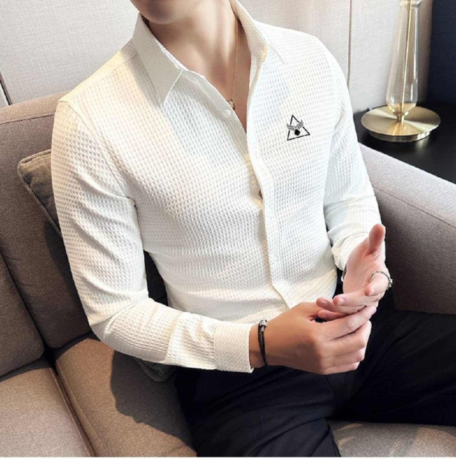KITWELL Cotton Blend Regular Fit Self Design Full Sleeves Men's Casual Shirt - White ( Pack of 1 ) KITWELL Cotton Blend Regular Fit Self Design Full Sleeves Men's Casual Shirt - White ( Pack of 1 )