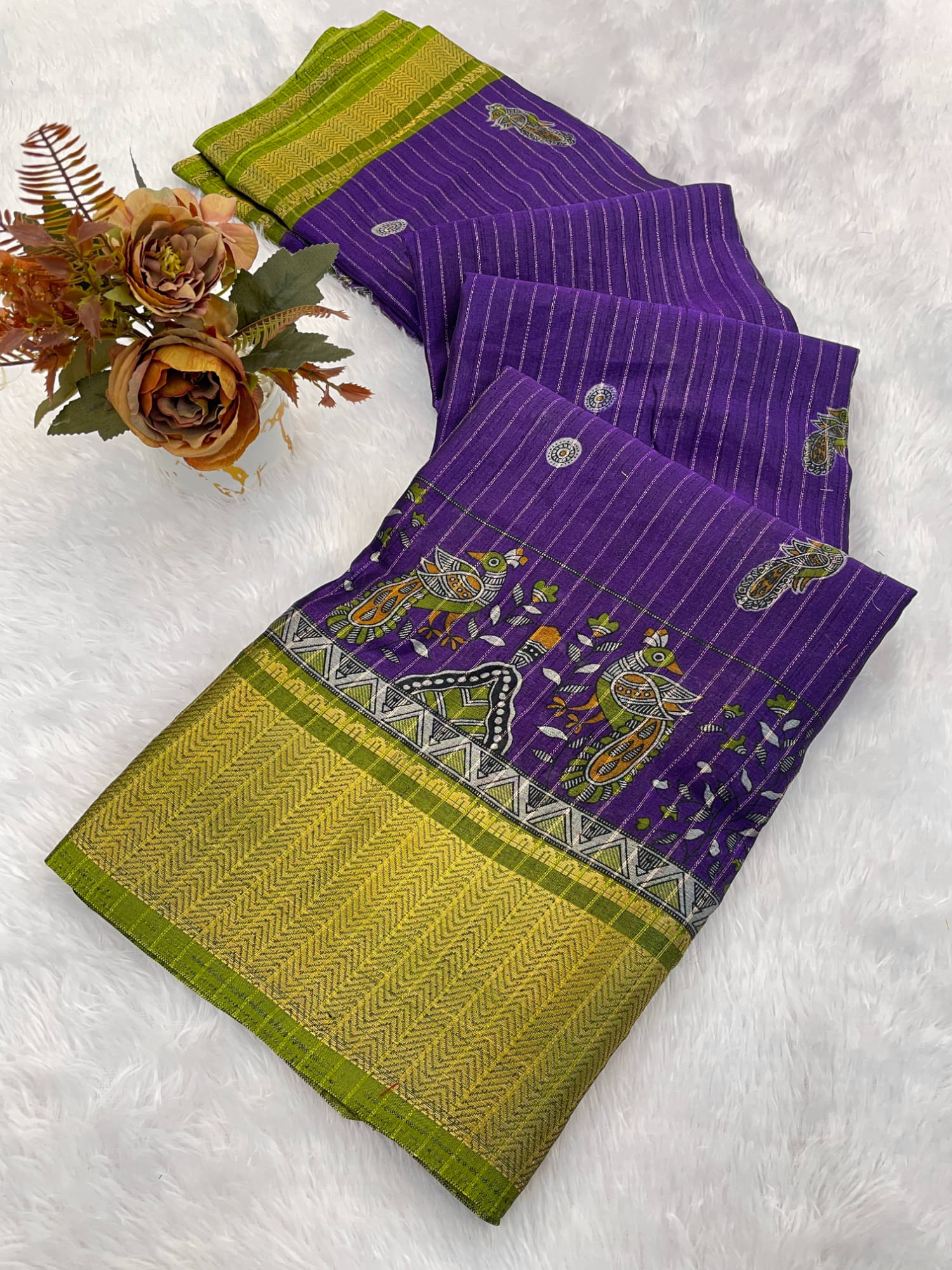     			KV Fashion Silk Blend Printed Paithani Sarees With Unstitched Blouse Piece ( Purple )