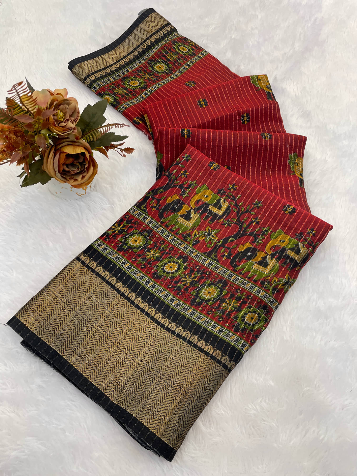 KV Fashion Silk Blend Printed Paithani Sarees With Unstitched Blouse Piece ( Rust ) KV Fashion Silk Blend Printed Paithani Sarees With Unstitched Blouse Piece ( Rust )